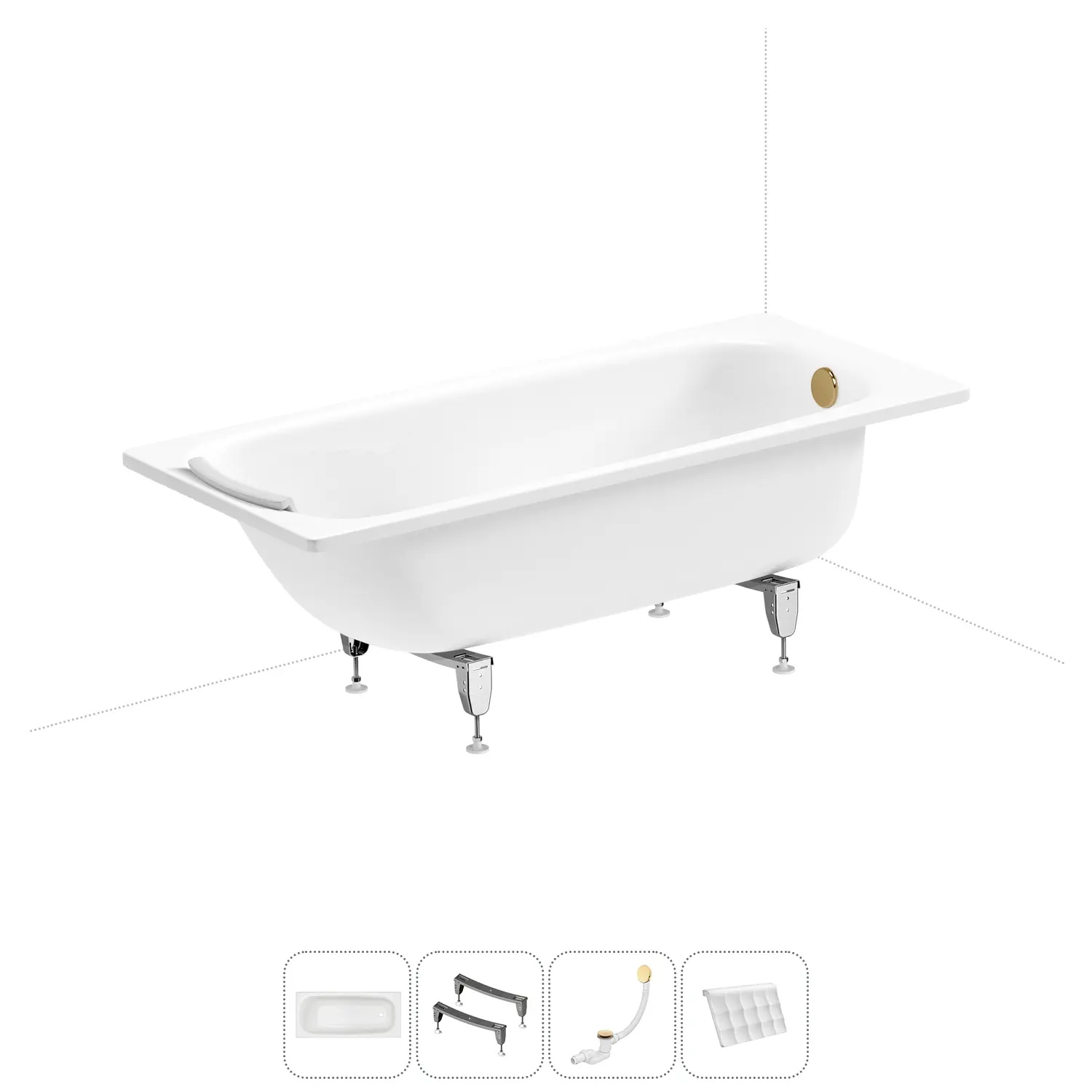 Изображение товара Стальная ванна из прессованной стали 160x70 см с шумоизоляцией и подголовником