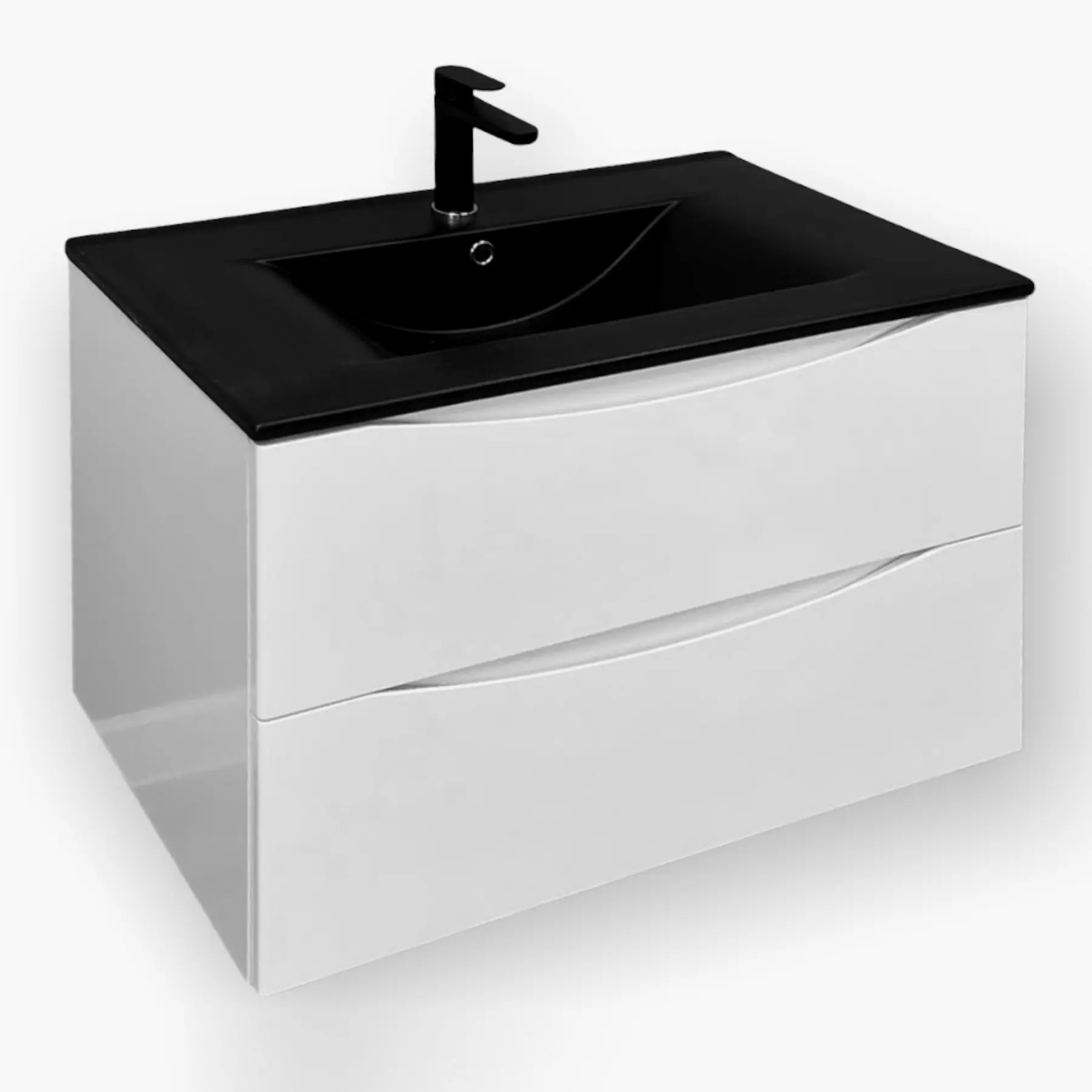 Изображение товара Тумба для ванной Bond Wave T01800-S05B подвесная 80см белая с чёрной раковиной S05-808