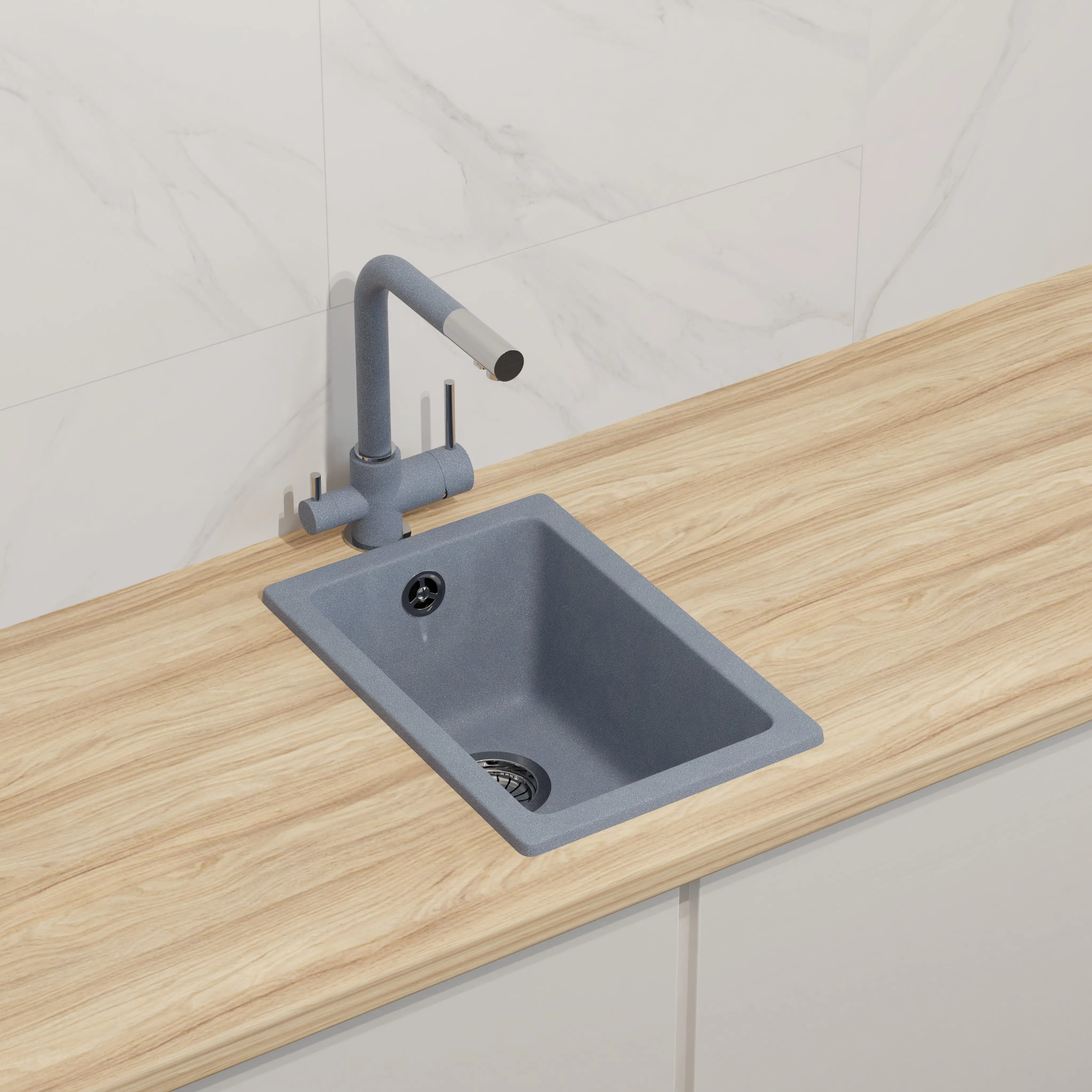 Изображение товара Мойка для кухни врезная KONSENSA 46x31 см глубина чаши 20 см кварц цвет серебро