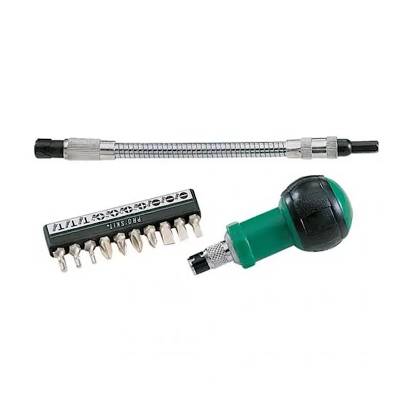 Изображение товара Набор отвертка-трещотка со сменными насадками Proskit 1PK-201, 10 шт в комплекте с гибким удлинителем