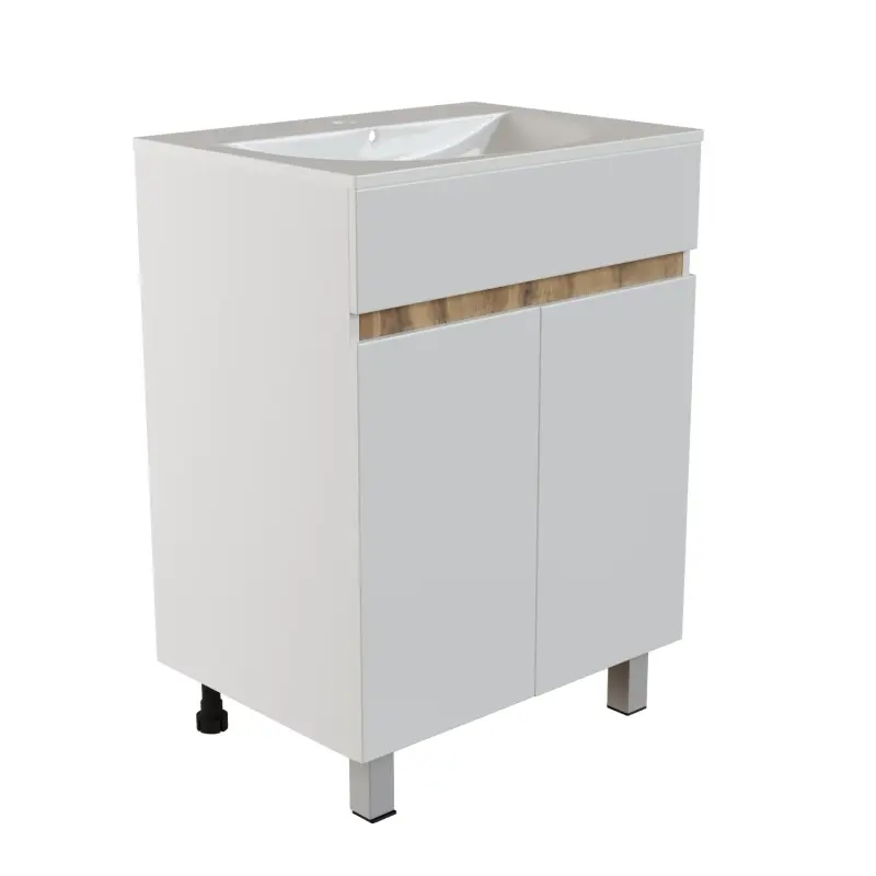 Изображение товара Тумба для ванной Mixline Брикс-60 2 створки белый/дуб вотан под раковину Breeze 60 мебельный Sanita Luxe