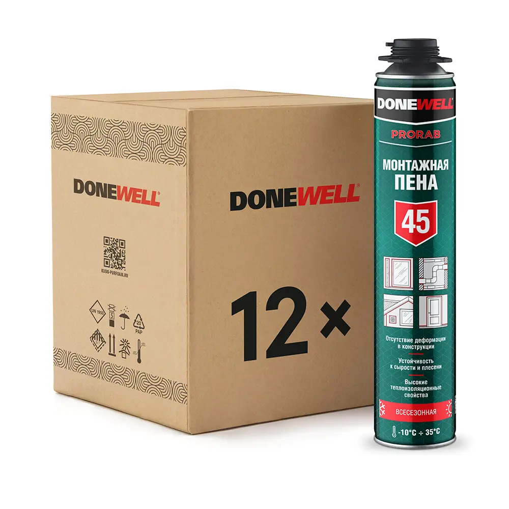 Изображение товара Пена монтажная профессиональная всесезонная Donewell 45 1 л 12 шт