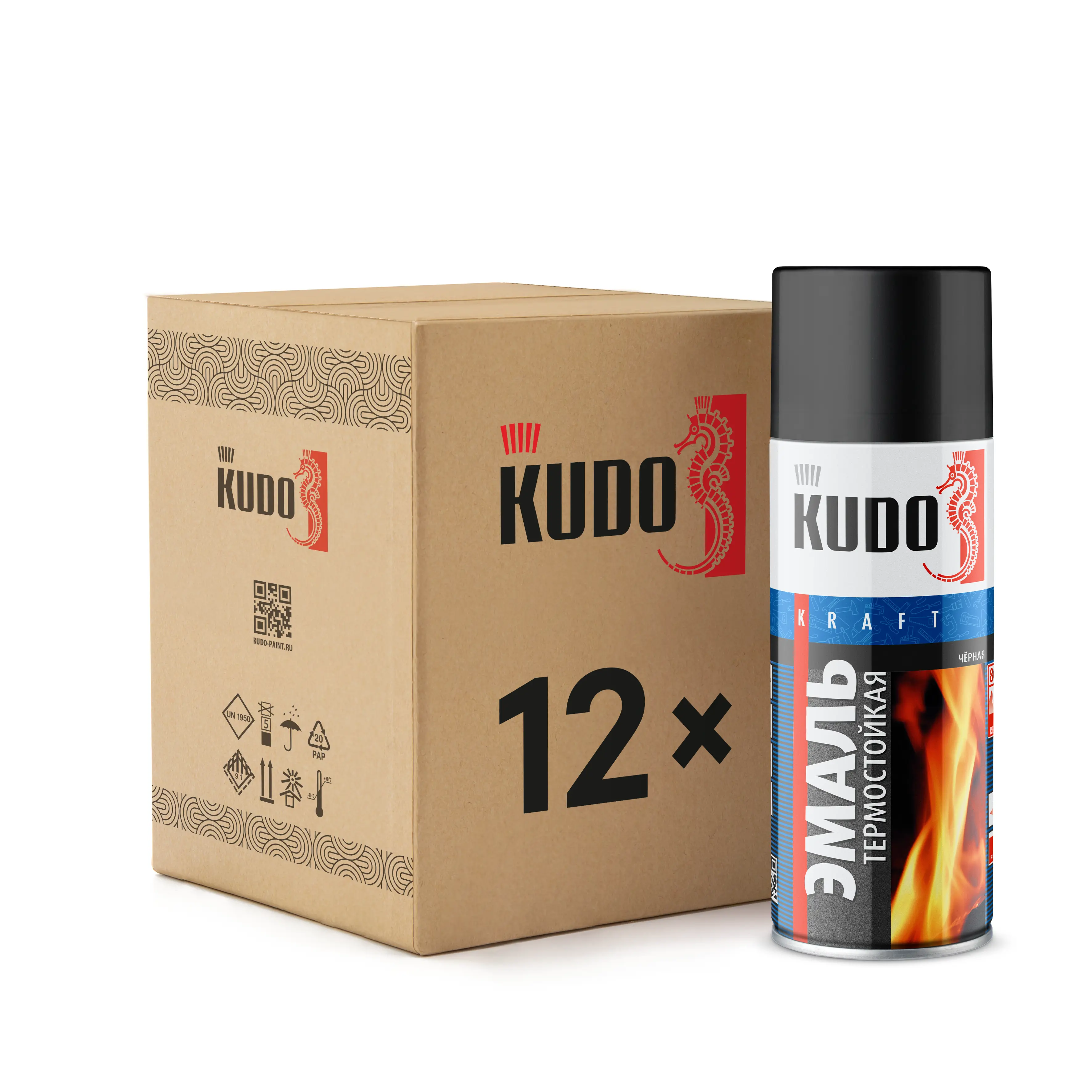 Изображение товара Эмаль аэрозольная Kudo термостойкая черная 0.52 л 12 шт