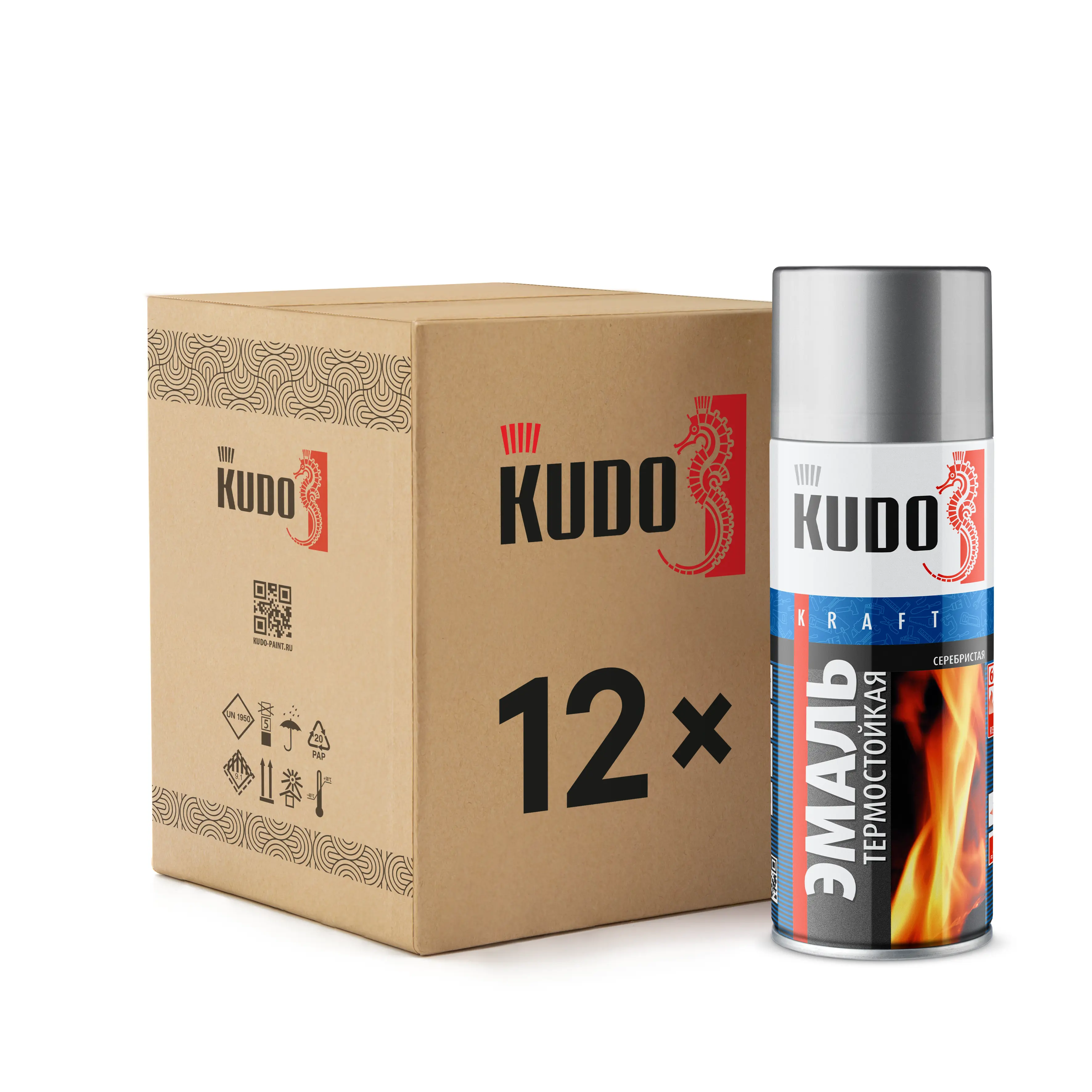 Изображение товара Эмаль аэрозольная Kudo термостойкая серебристая 0.52 л для металла и дерева