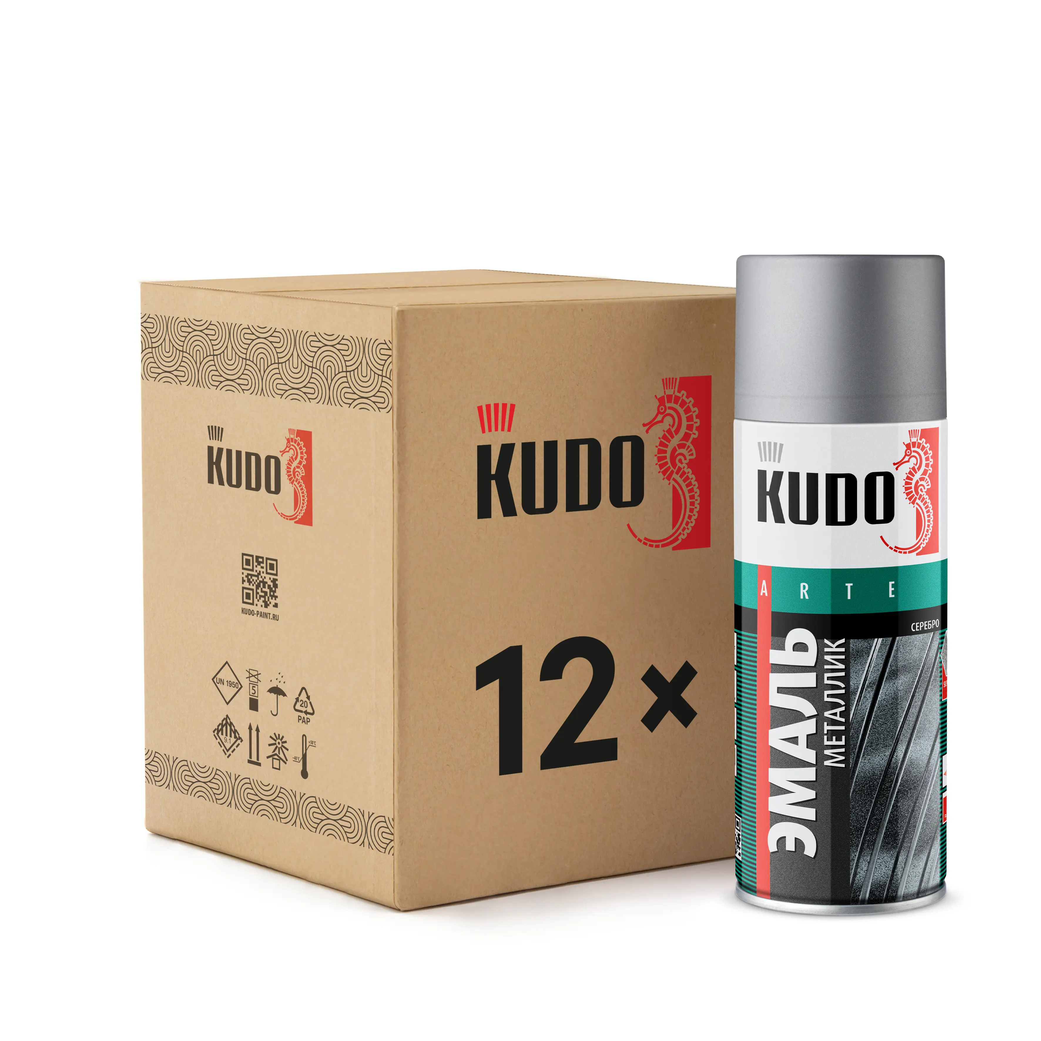 Изображение товара Эмаль аэрозольная универсальная Kudo металлик цвет серебро 0.52 12 шт