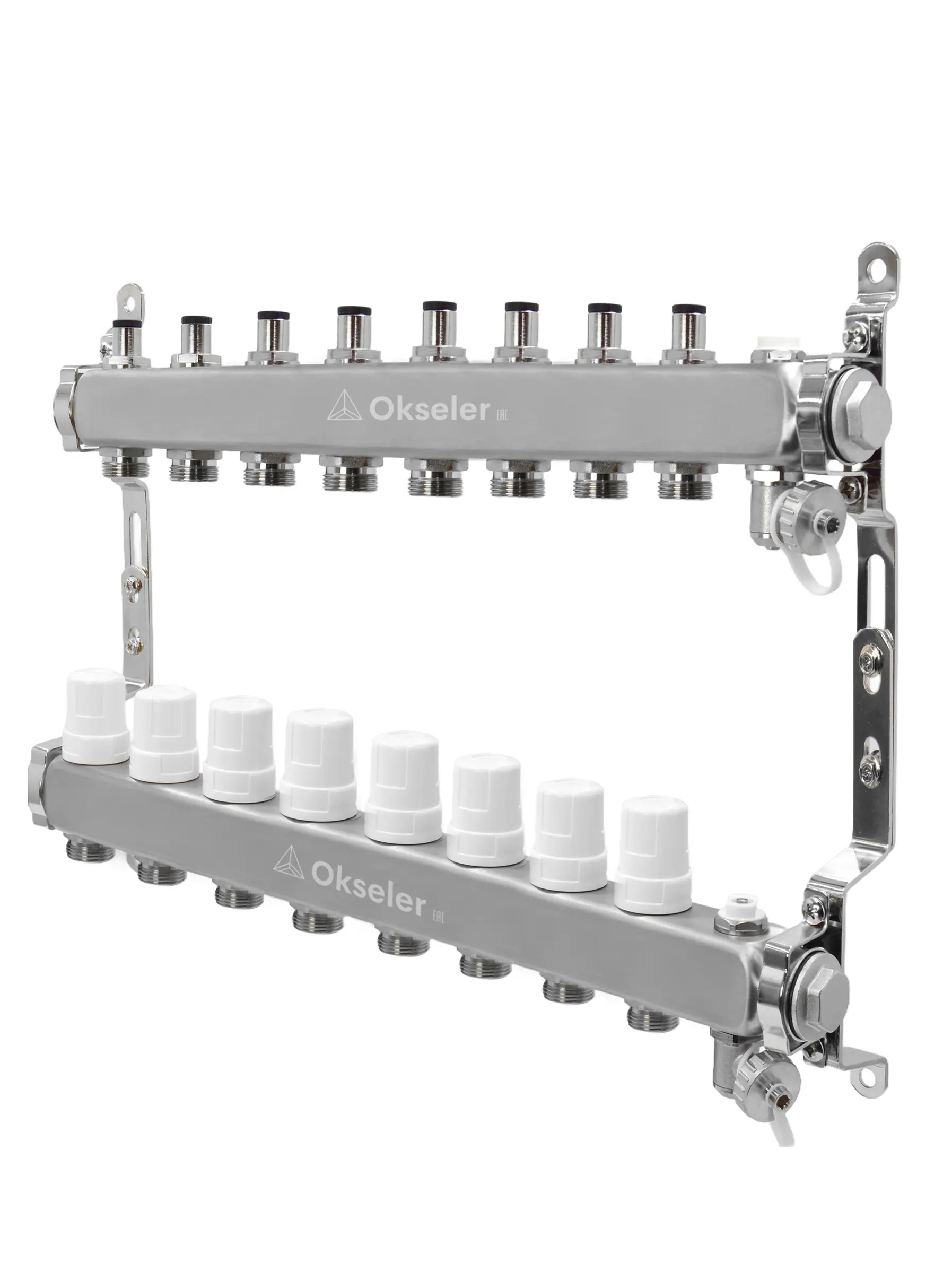 Изображение товара Коллекторная группа Okseler для системы теплого пола 8 выходов нержавеющая сталь