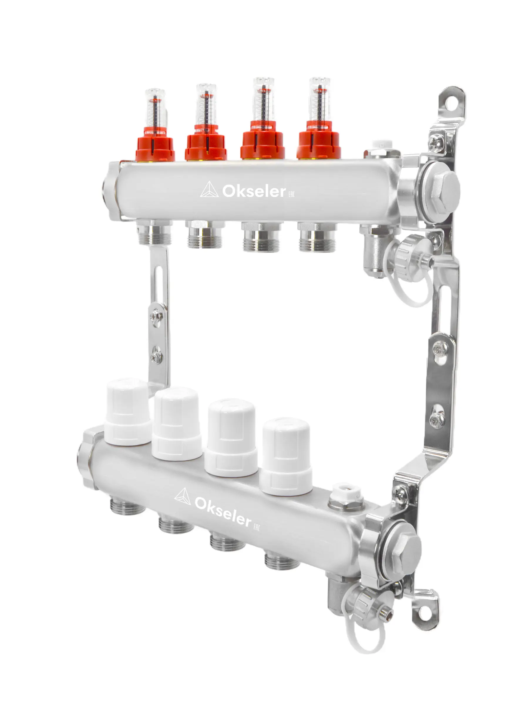 Изображение товара Коллекторная группа с расходомерами 4 выхода из нержавеющей стали для теплого пола