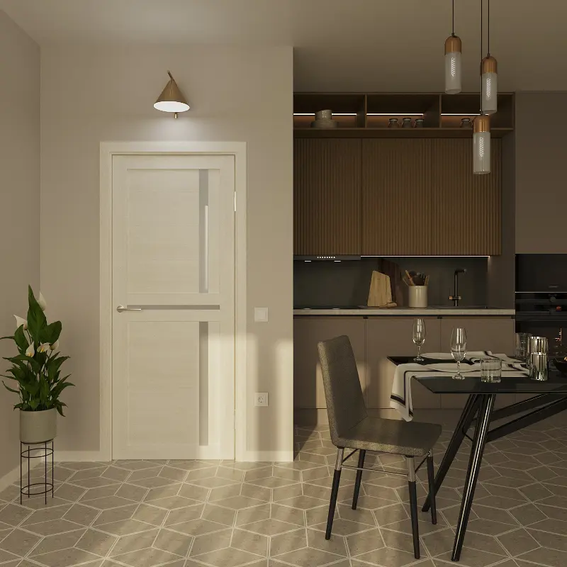 Изображение товара Дверь межкомнатная Dorica Техно-8 остеклённая 60х200см ПВХ цвет жемчужный (бежевый) без замка и петель