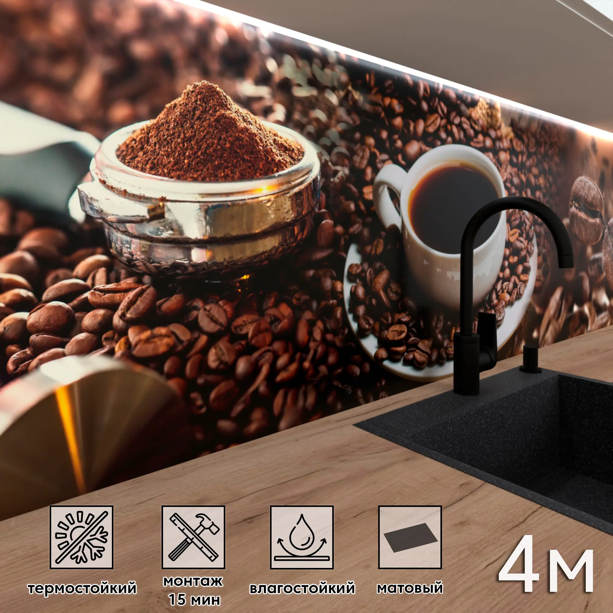 Изображение товара Стеновая панель матовая ПВХ Фартукофф ФФ 285 400x60 см для кухни и интерьера