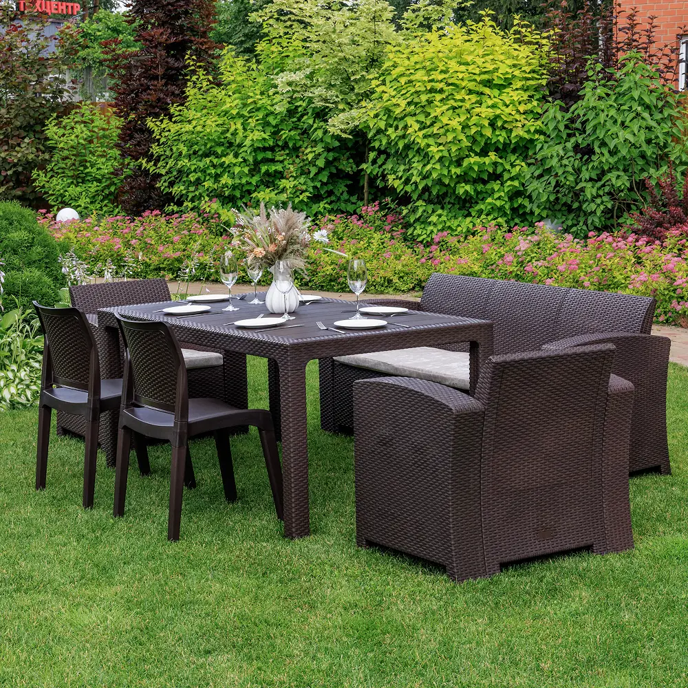 Изображение товара Набор садовой мебели для отдыха Royal Family Lana Lux Dining M пластик коричневый 2 кресла 2 стула стол диван