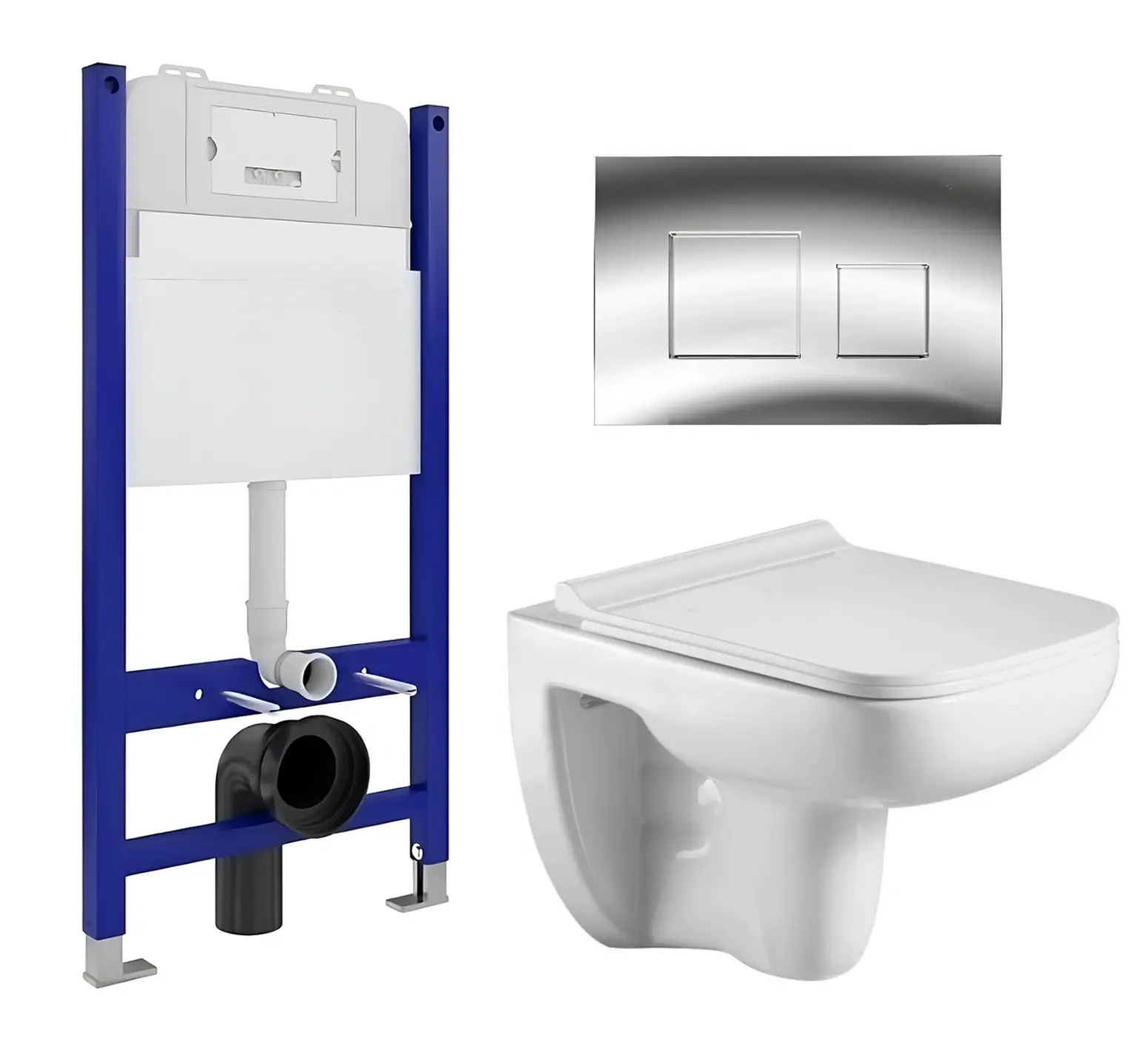 Изображение товара Комплект инсталляция с унитазом 3 в 1 Enio Tecnico 50 унитаз подвесной WeltWasser Kehlbach GL-WT + кнопка хром Cubo