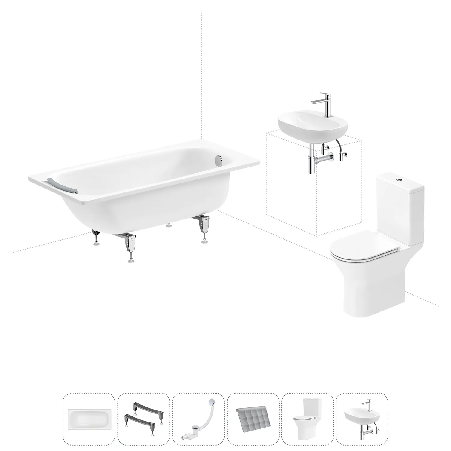 Изображение товара Комплект сантехники для ванной комнаты: ванна, унитаз и раковина, высокий стиль и качество