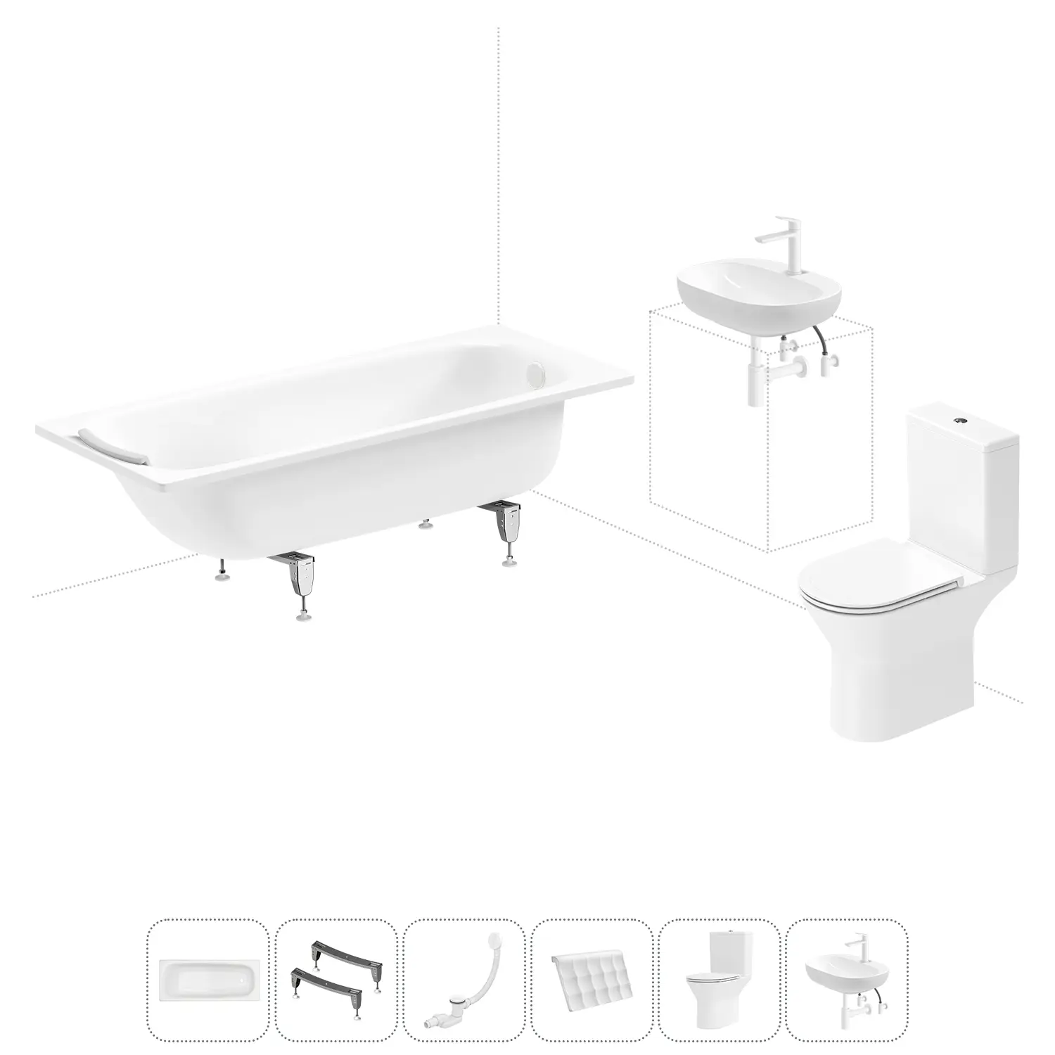 Изображение товара Ванна Sanitana BLB Universal 20220730R прямоугольная сталь 170x70 см с напольным унитазом и раковиной в комплекте