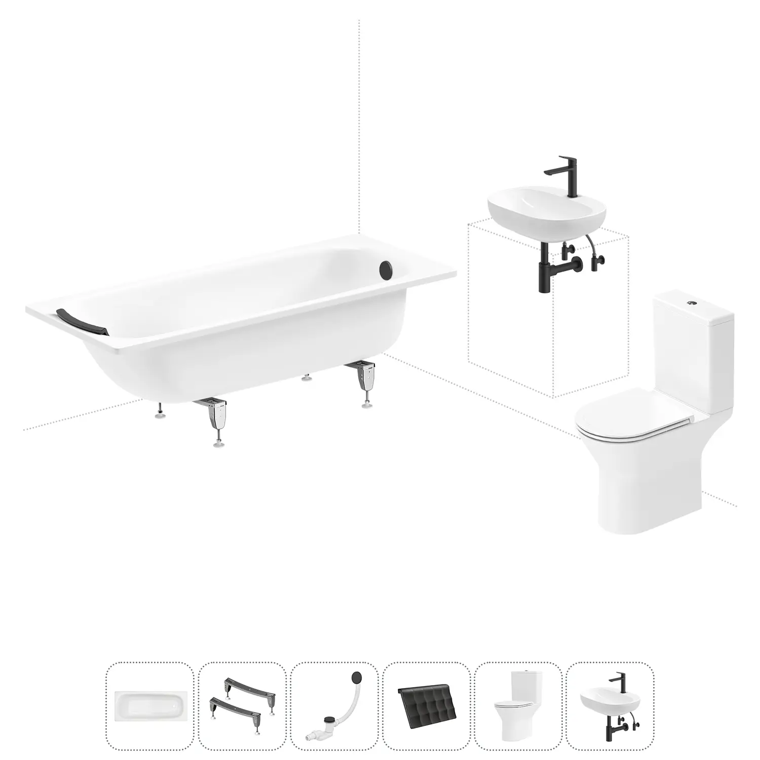 Изображение товара Ванна Sanitana BLB Universal 20220731R прямоугольная сталь 170x70 см с напольным унитазом и раковиной в комплекте