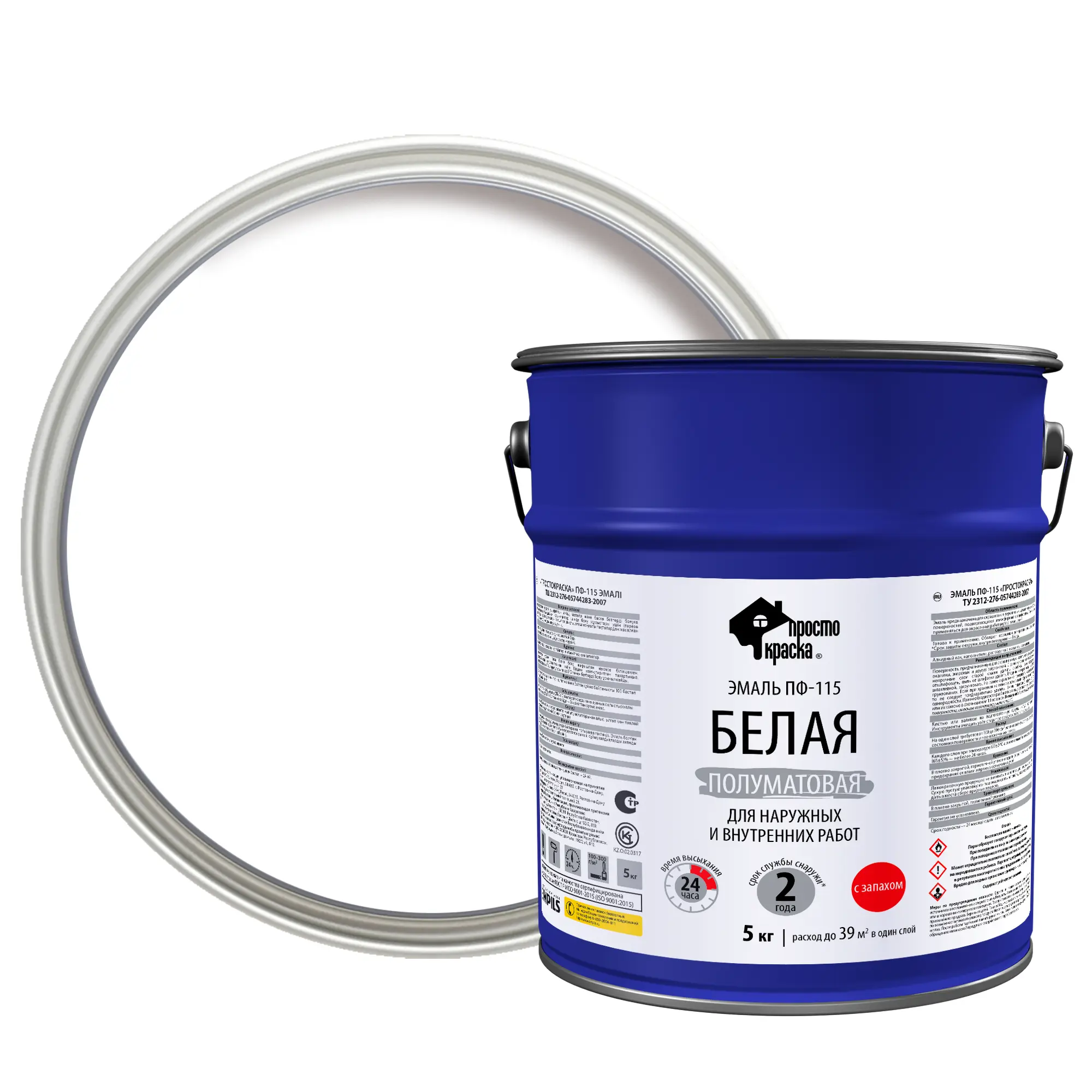 Изображение товара Эмаль ПФ-115 ПростоКраска цвет белый 5 кг