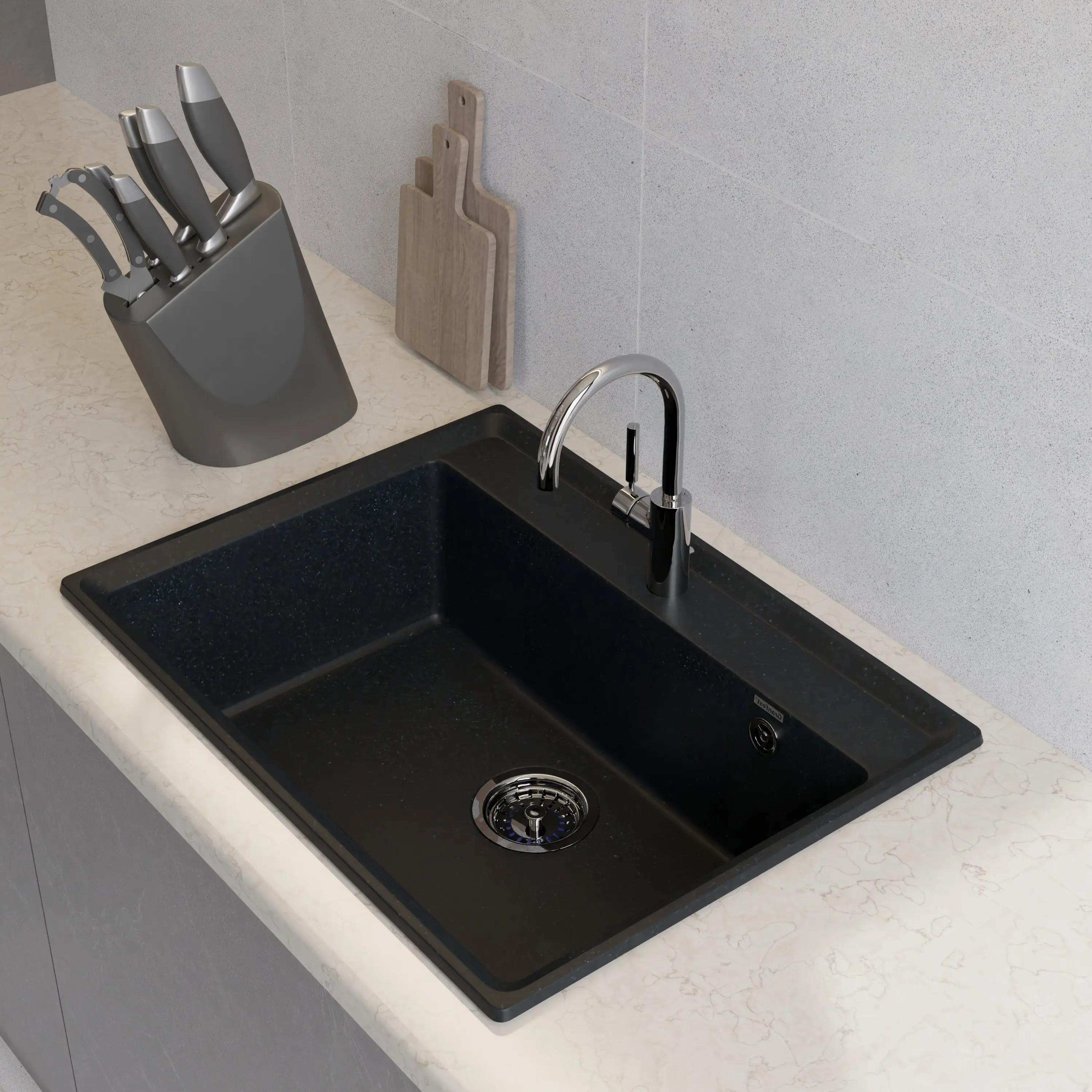 Изображение товара Мойка врезная Granfest Level 50x66 см глубина чаши 20 см мраморная крошка цвет черный