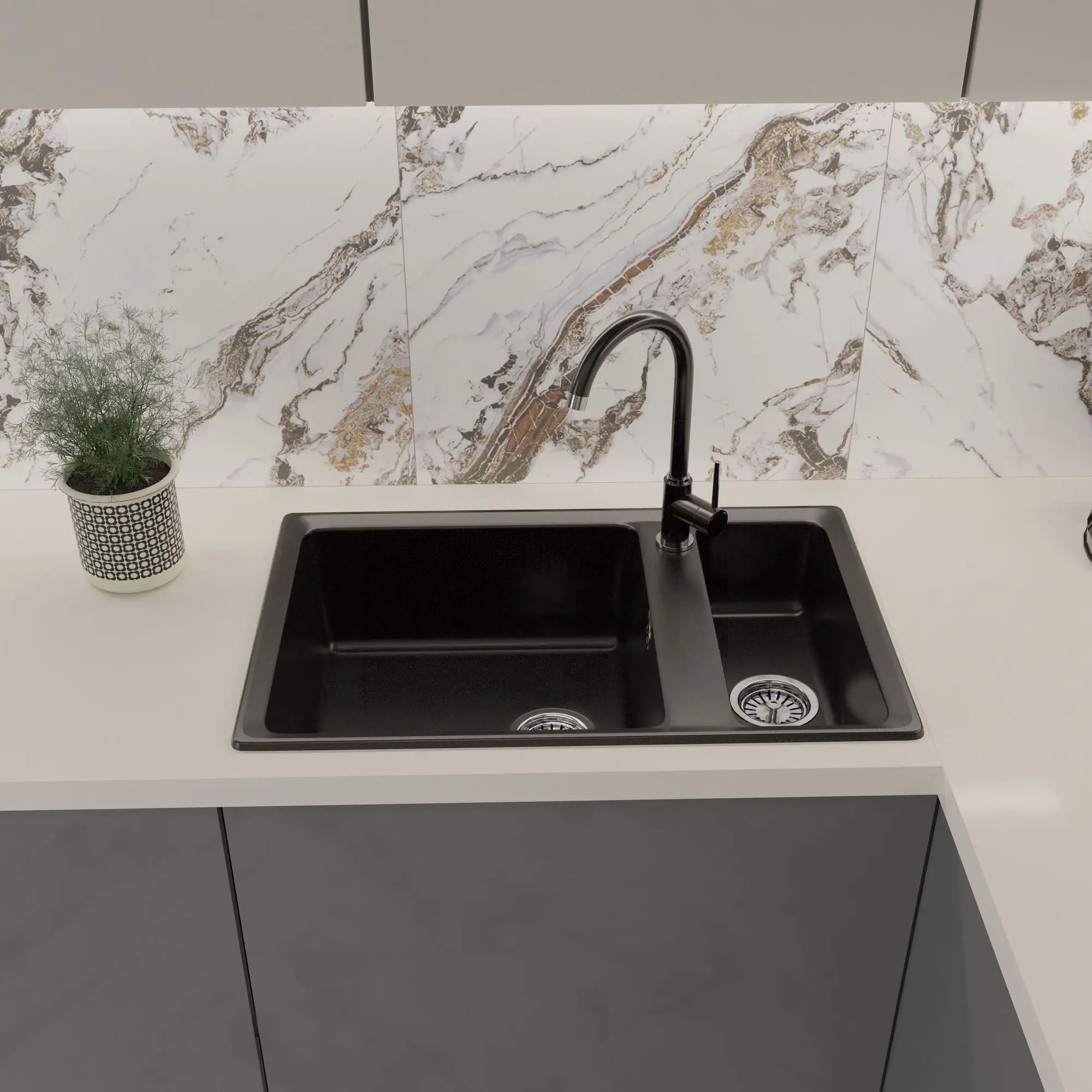 Изображение товара Мойка для кухни врезная Delinia 76x50 см глубина чаши 19 см кварц цвет черный