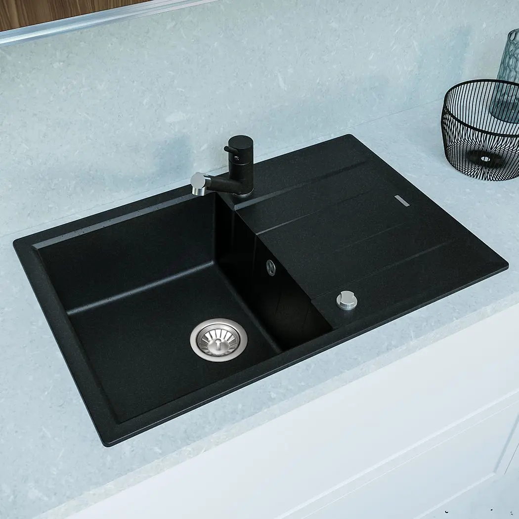 Изображение товара Мойка для кухни врезная с крылом DELINIA 78x51 см кварц черная