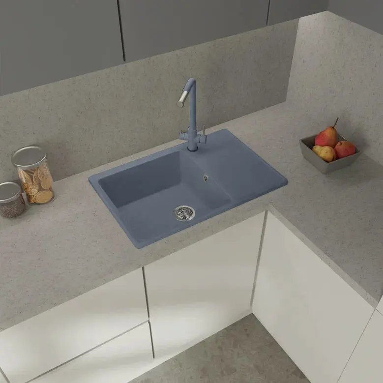 Изображение товара Мойка для кухни врезная Delinia 76x50 см глубина чаши 19 см кварцевый песок цвет серебристый