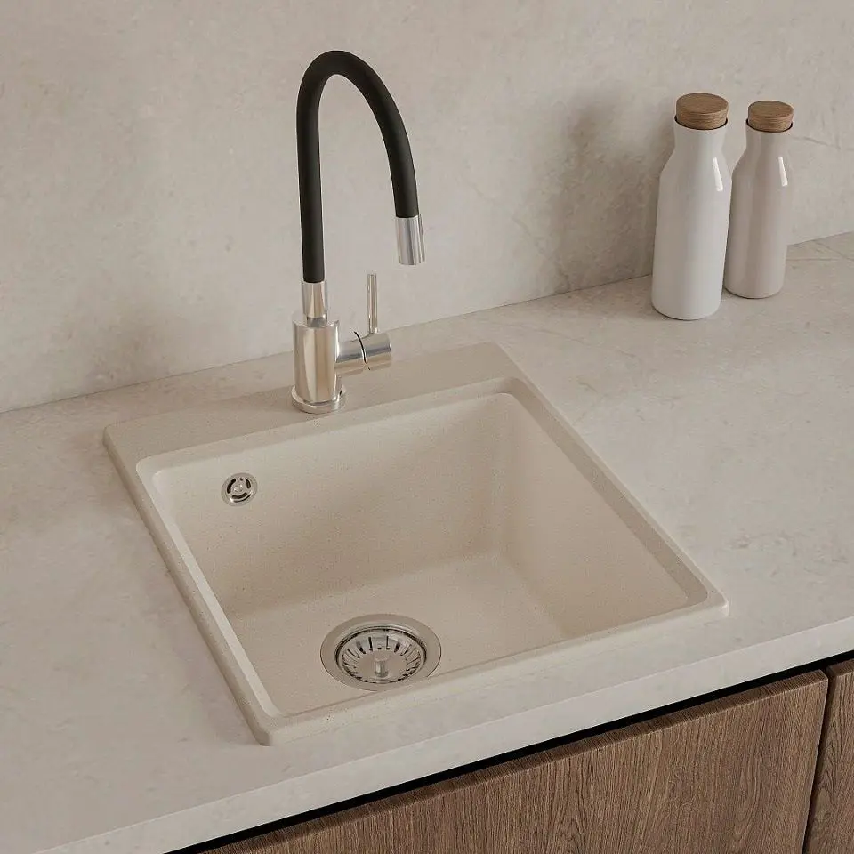 Изображение товара Мойка для кухни врезная KONSENSA 48x42 см глубина чаши 20 см кварц цвет песочный