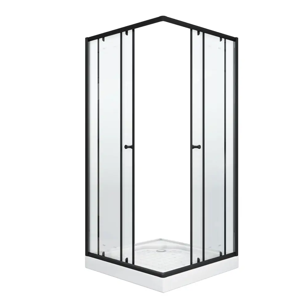 Изображение товара Душевой уголок Parly Zq81b 11284 квадрат с поддоном 80x80см профиль черный эффект стекла без покрытия