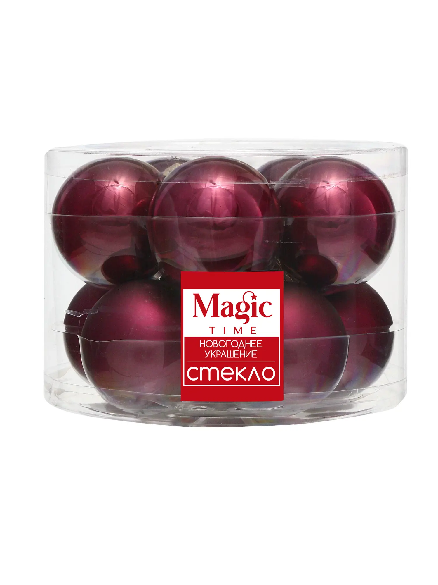 Изображение товара Набор елочных шаров ø6 см стекло бордовый 8 шт.