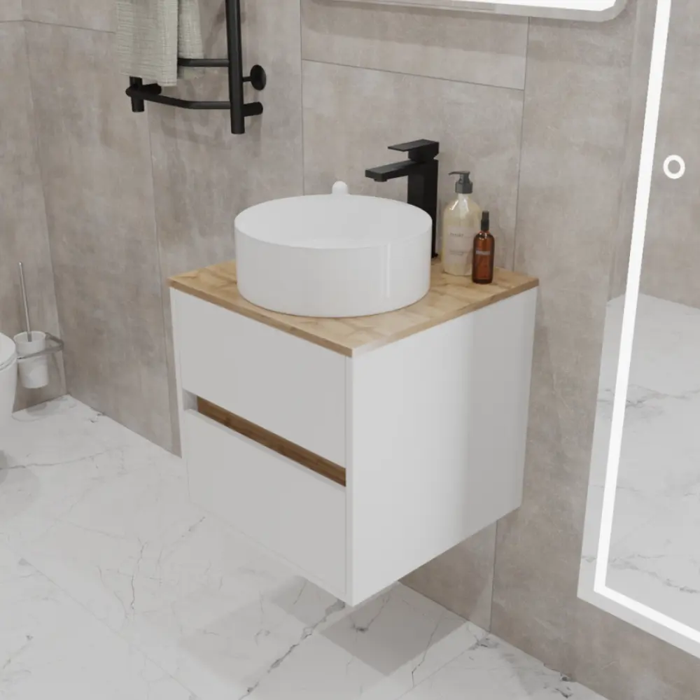Изображение товара Тумба под раковину подвесная 1Марка Veil 60x50 см цвет белая Аляска/Дуб Вотан