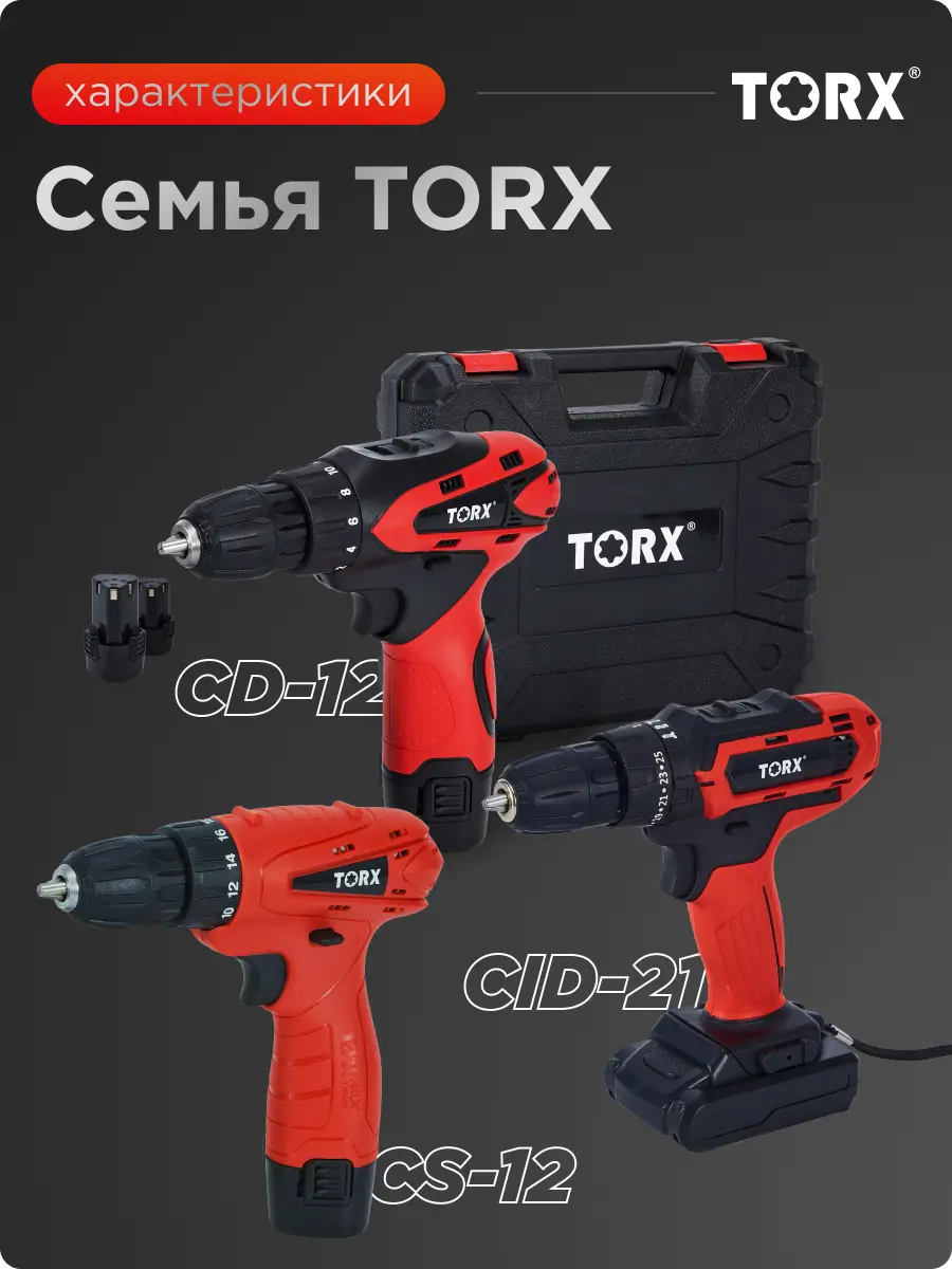 Изображение товара Аккумуляторный шуруповерт Torx CS-12 12 В с быстрозажимным патроном