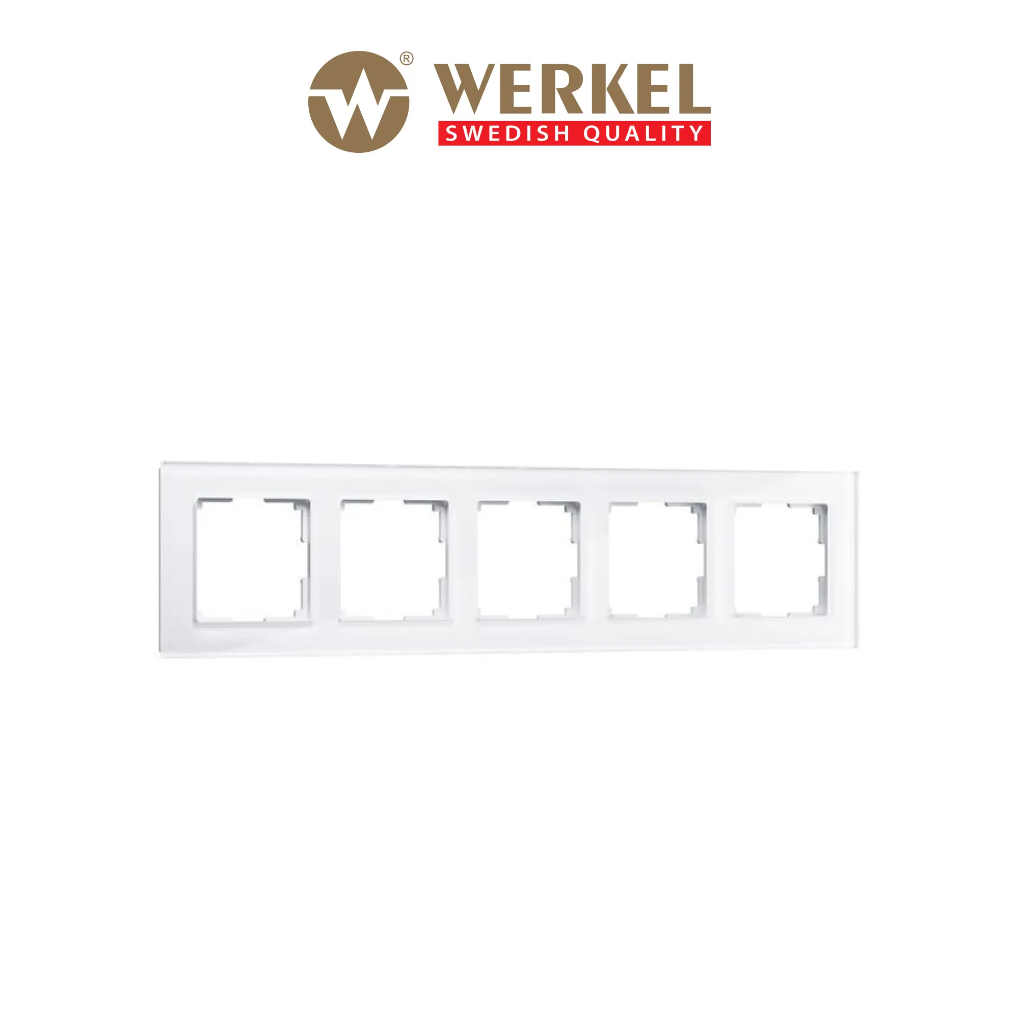 Изображение товара Рамка для розеток и выключателей Werkel Favorit из закаленного стекла 5 модулей белая