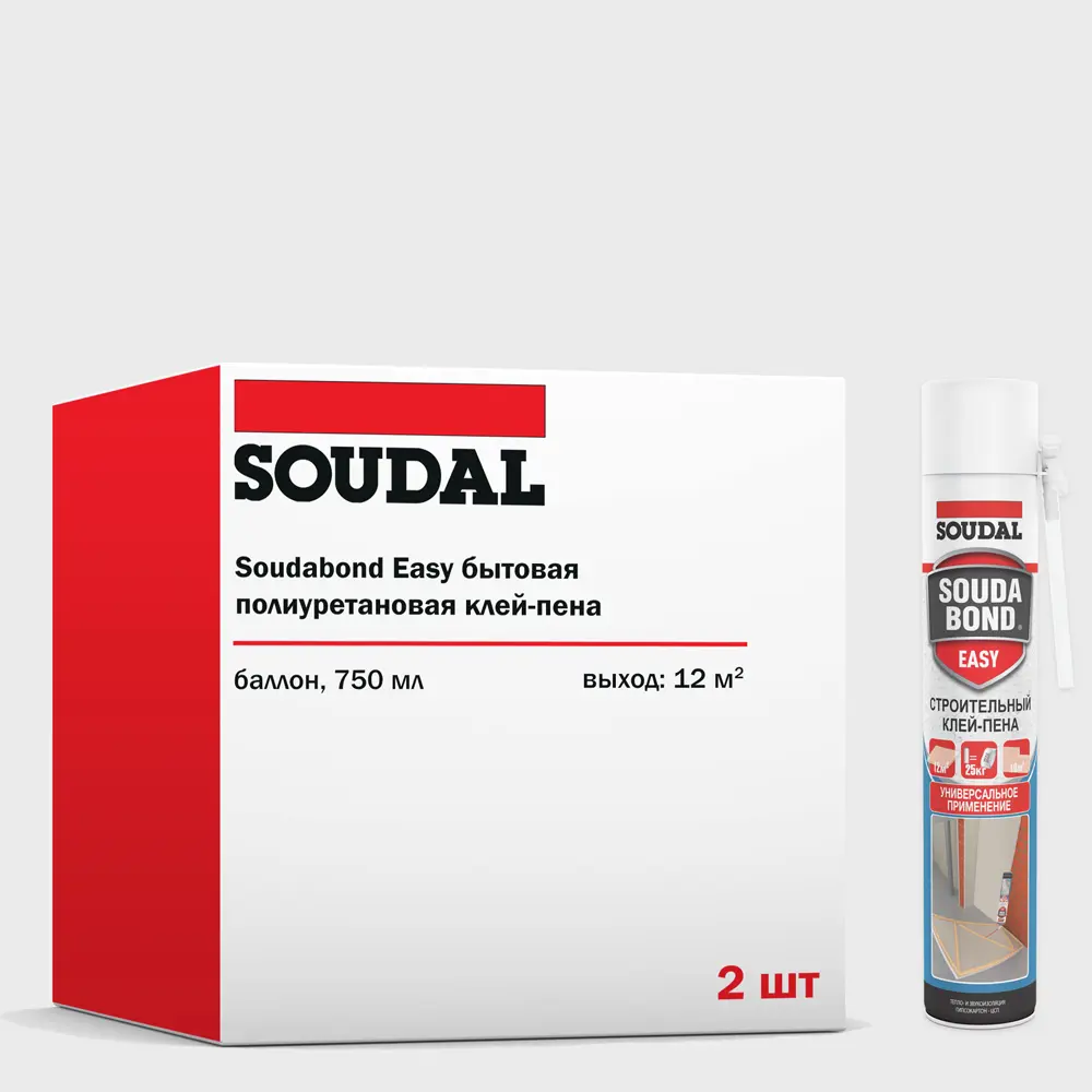 Изображение товара Пена монтажная бытовая Soudal Easy 750 мл, комплект 2 шт. для внутреннего и наружного применения