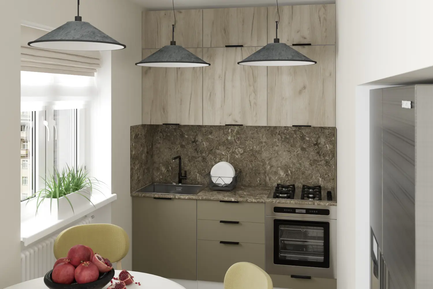 Изображение товара Кухонный гарнитур Gerda макси/Альба с декором дуба 180х217 см современный стиль