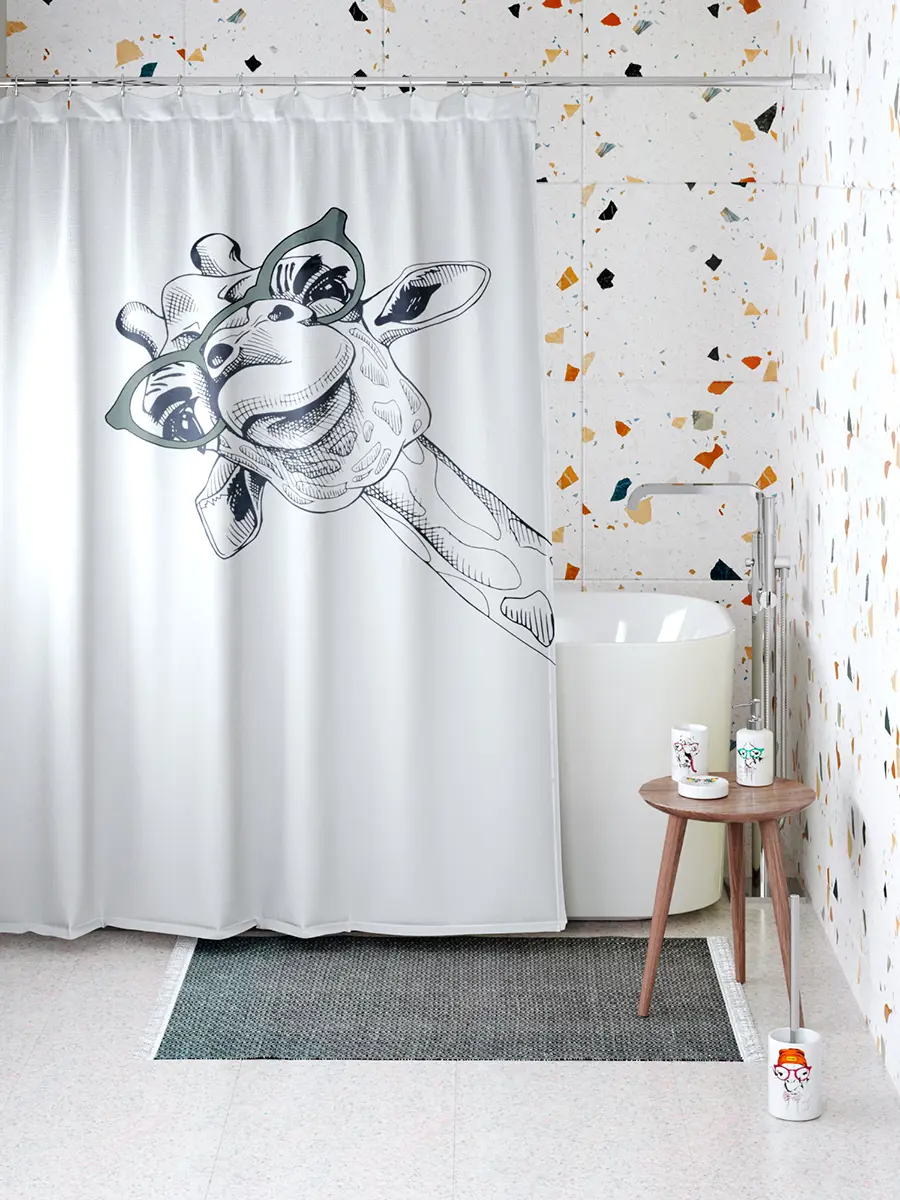 Изображение товара Штора для ванной Zenfort Happy Giraffe 180x200 см водонепроницаемая полиэстер