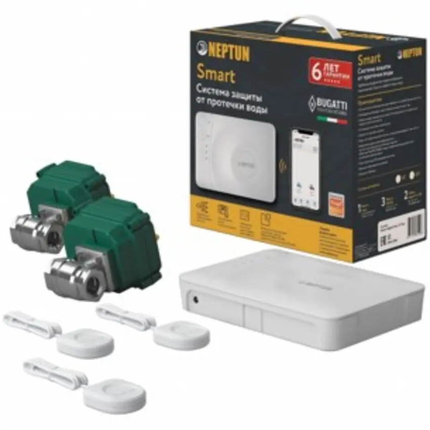 Изображение товара Система защиты от протечки воды Neptun Bugatti Smart 1/2" Tuya 2 крана 3 датчика