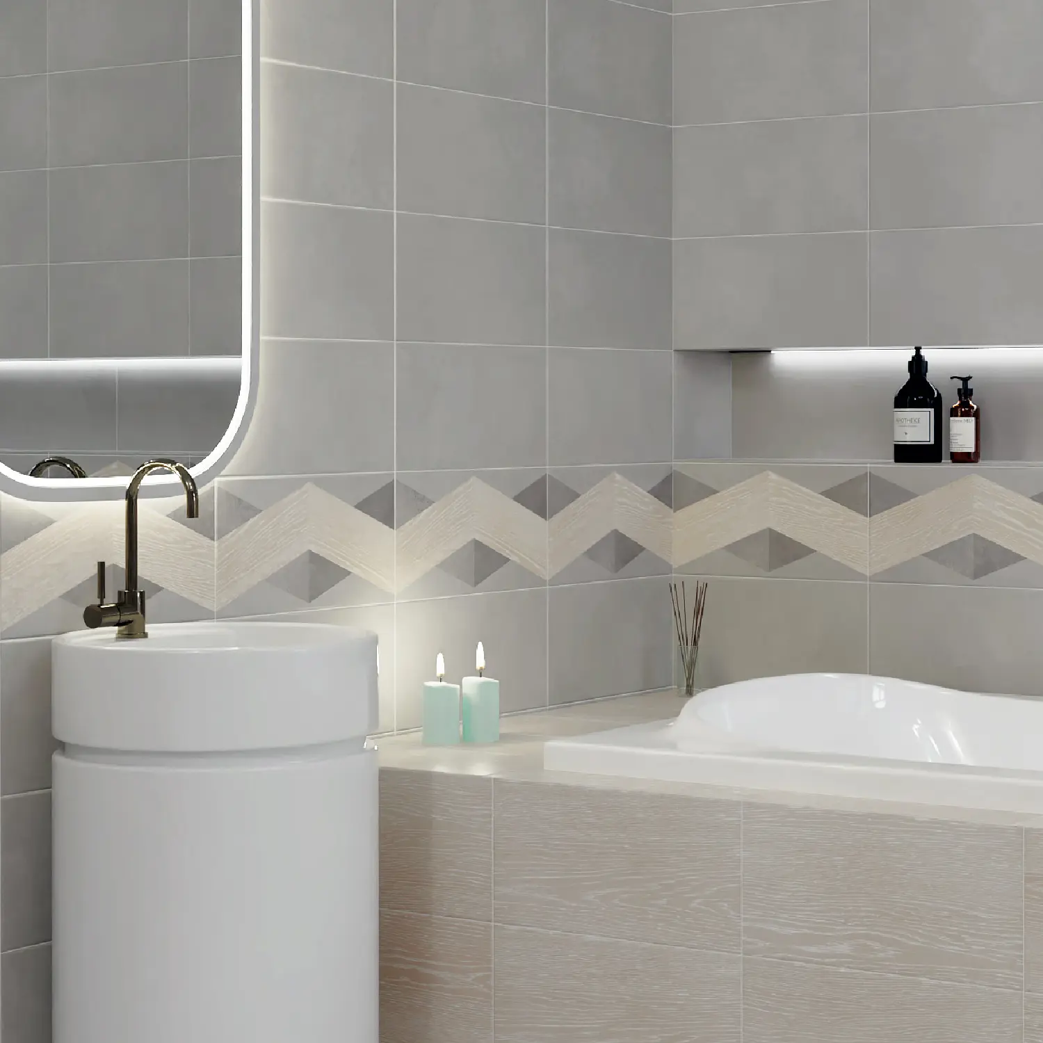 Изображение товара Настенная плитка KREAFORTA Mersey Wood Mix 1 20x40 см матовая для ванной комнаты