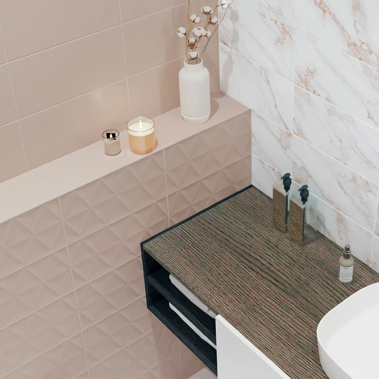 Изображение товара Настенная плитка KREAFORTA Mersey MonoR 20x40 см матовая розовая для ванной комнаты