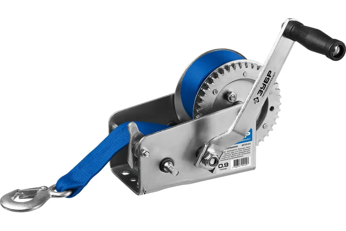 Изображение товара Лебедка ручная барабанная Зубр Профессионал 43115-0.9 900 кг 10 м