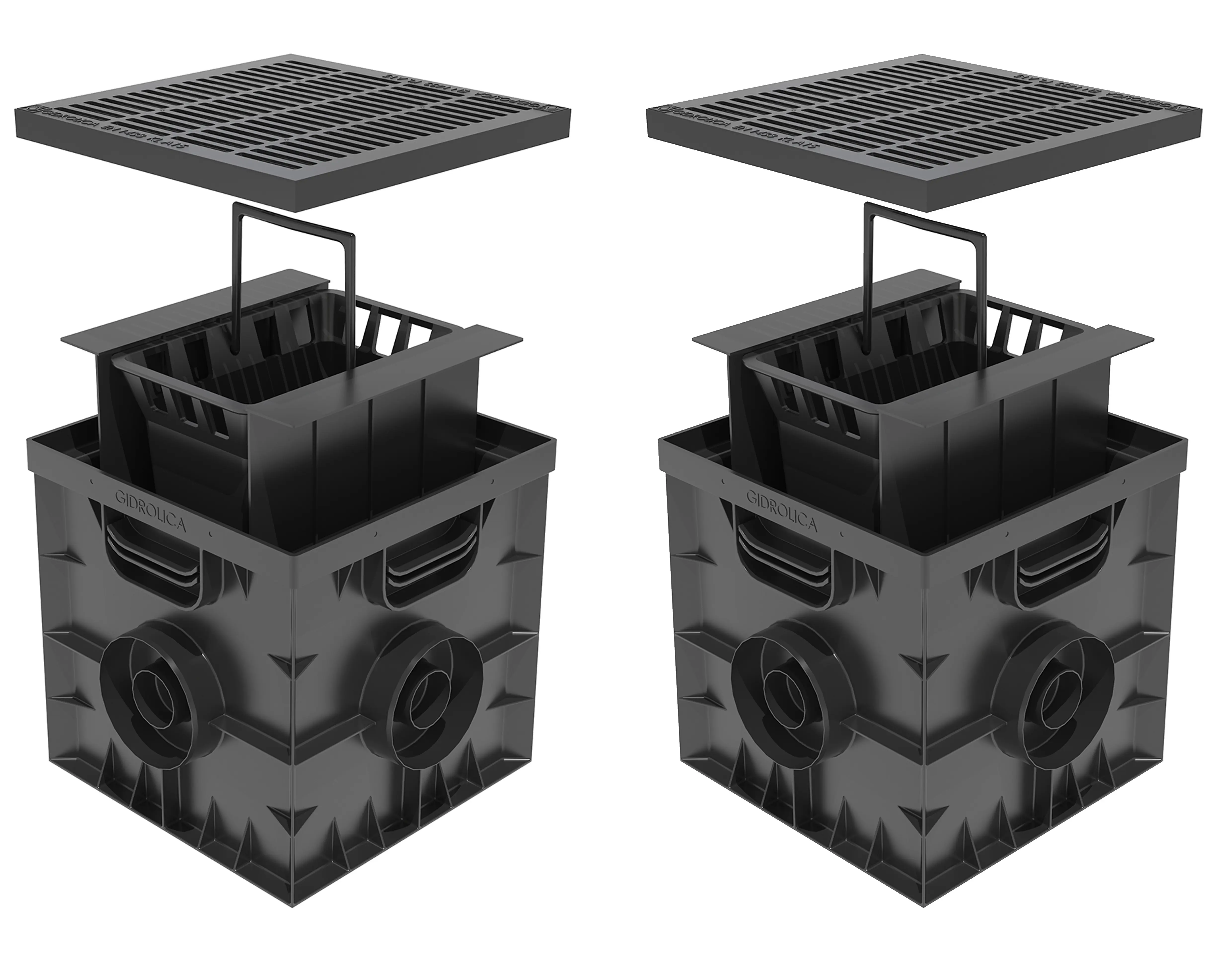 Изображение товара Дождеприемник Gidrolica Point 300х300х291мм с пластиковой щелевой решеткой цвет черный 2шт
