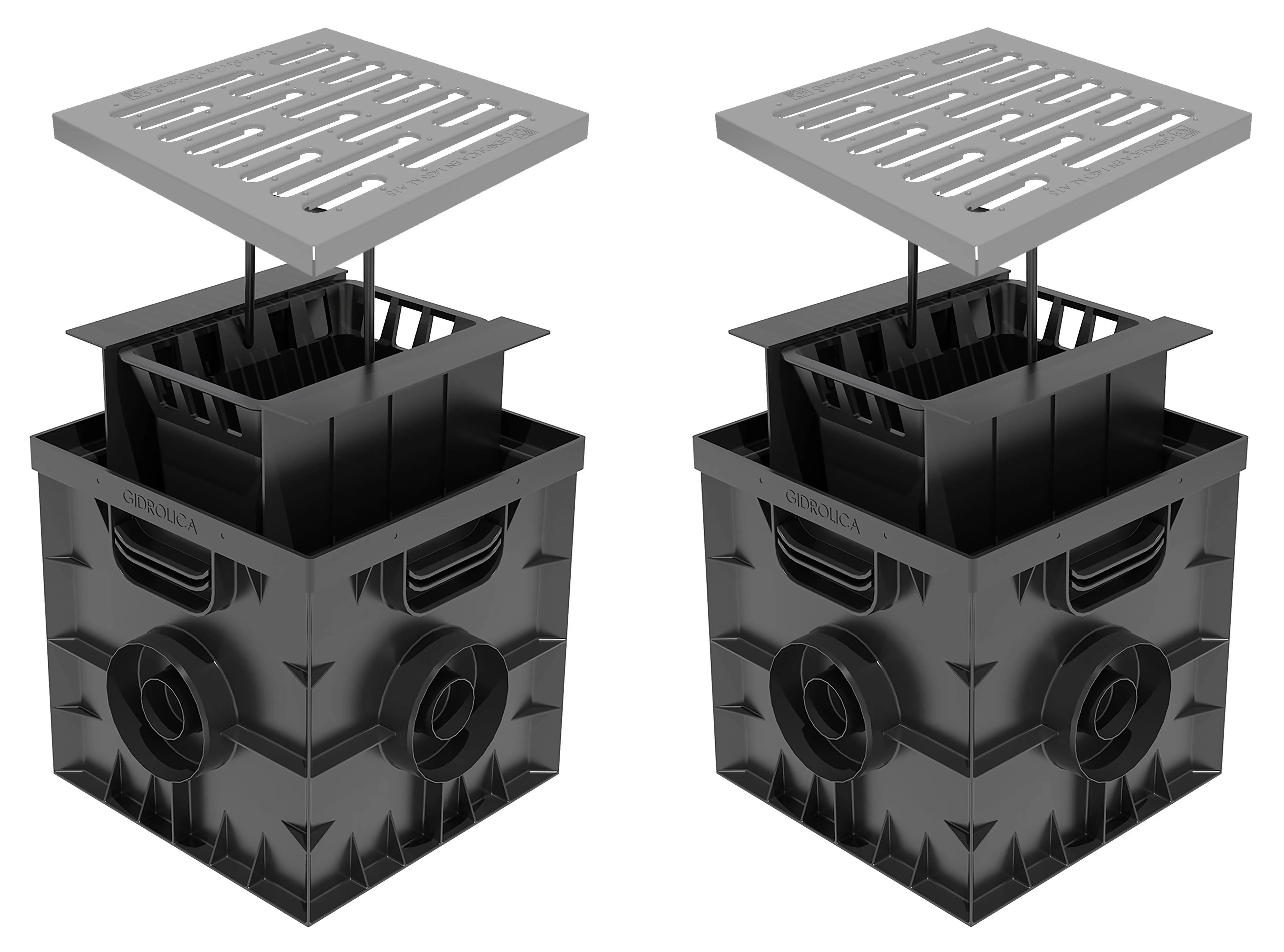 Изображение товара Дождеприемник Gidrolica Point 300х300х291мм со стальной решеткой цвет черный 2шт
