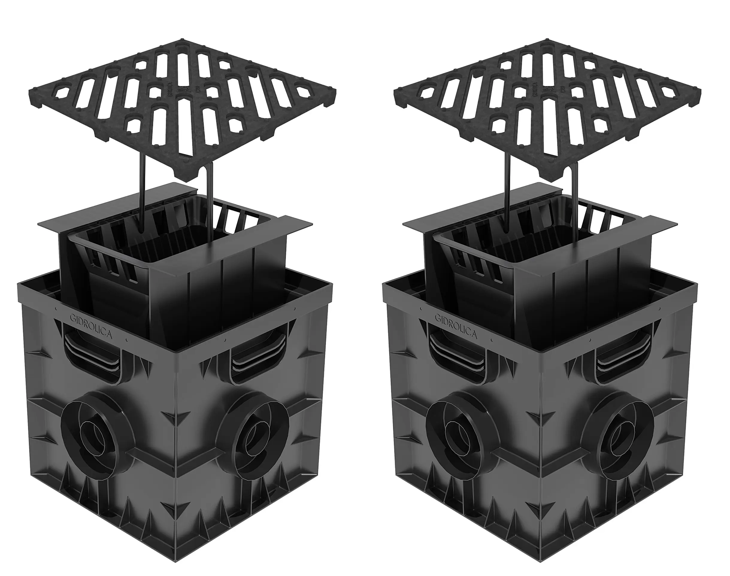 Изображение товара Дождеприемник Gidrolica Point 300х300х291мм с чугунной решеткой цвет черный 2шт