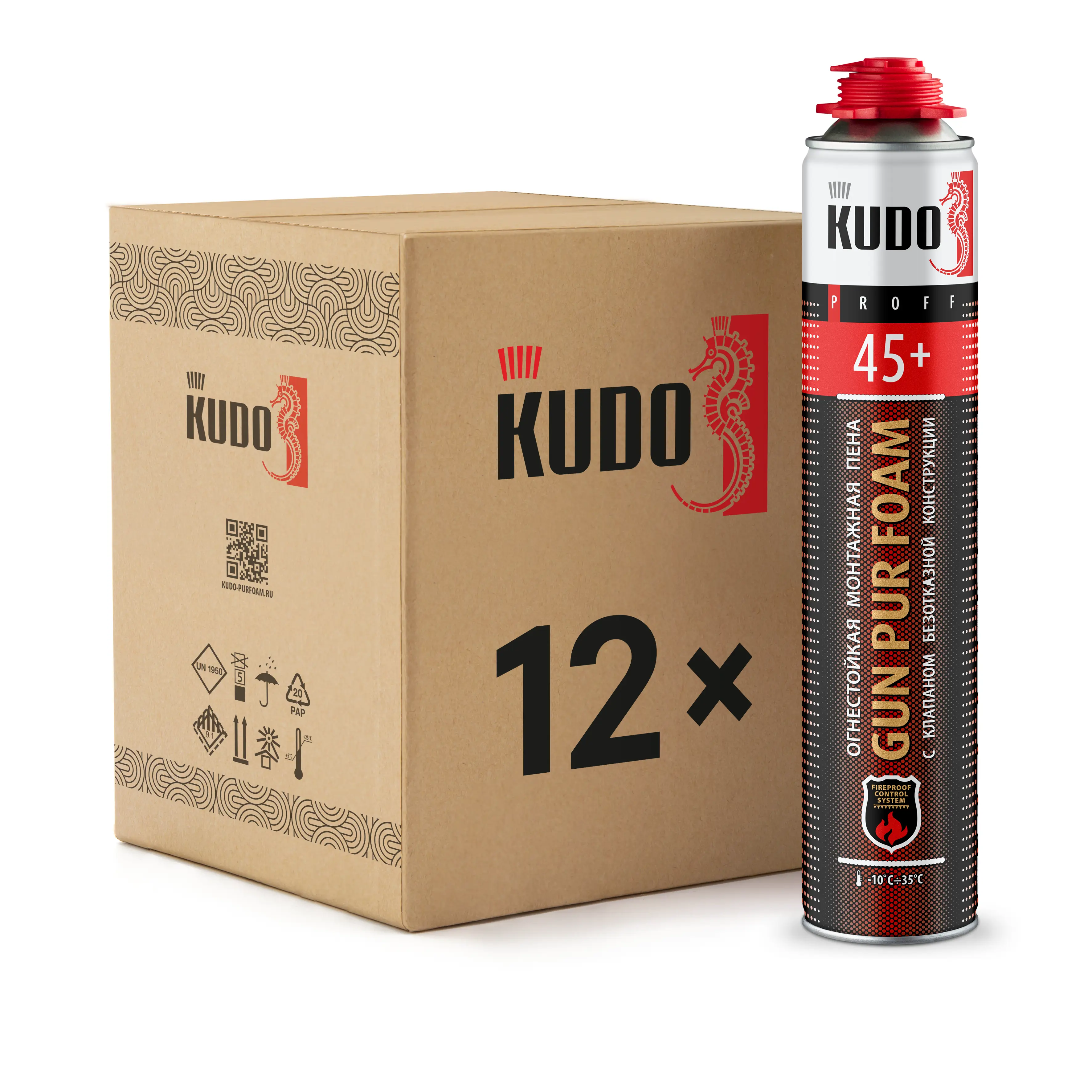 Изображение товара Пена монтажная профессиональная Kudo Kuppf10u45+ 45 огнестойкий всесезонная 1000 мл 12 шт