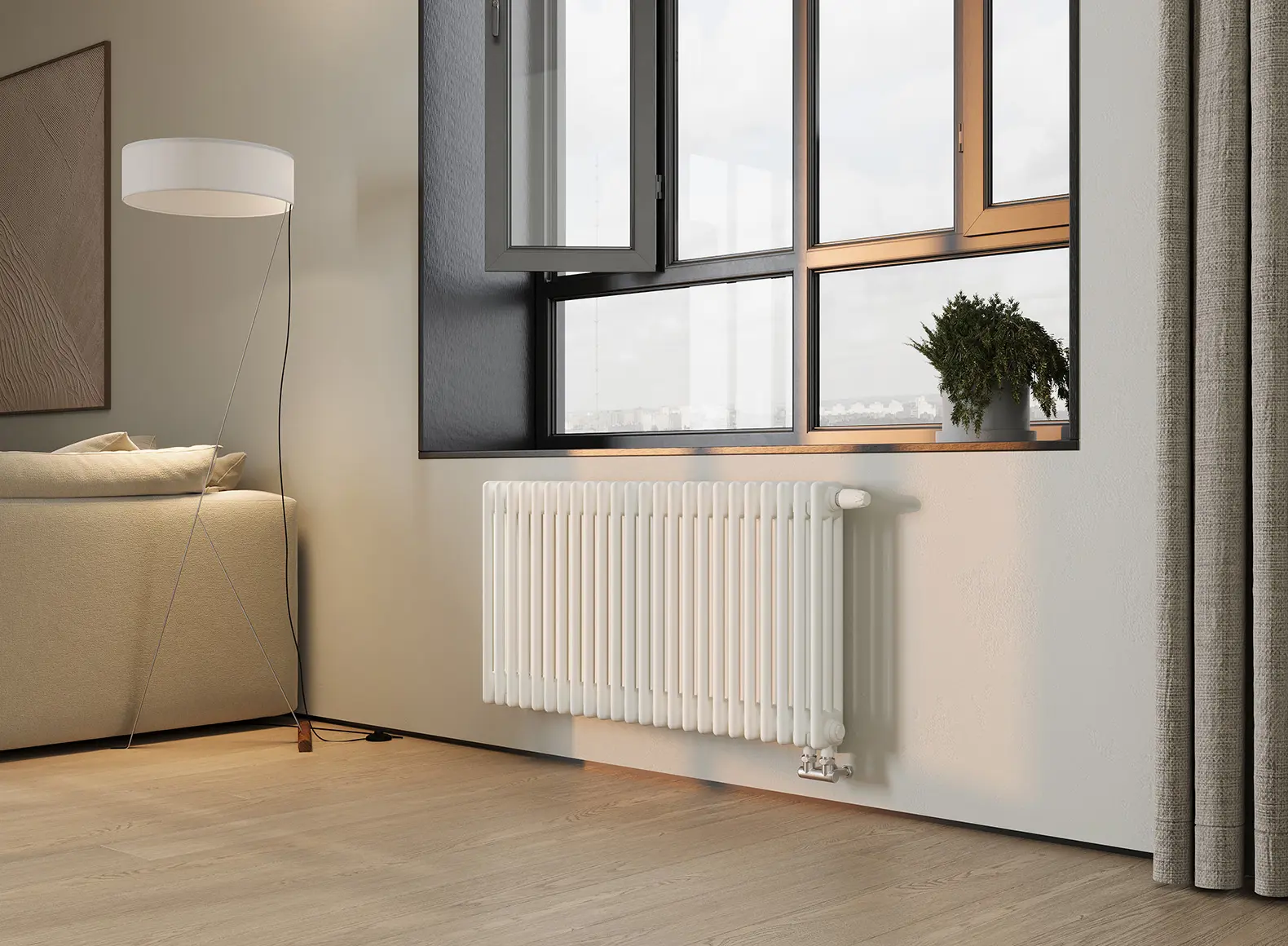 Изображение товара Горизонтальный трубчатый радиатор Nova Siluet 570x470 мм 10 секций белый с вентилем