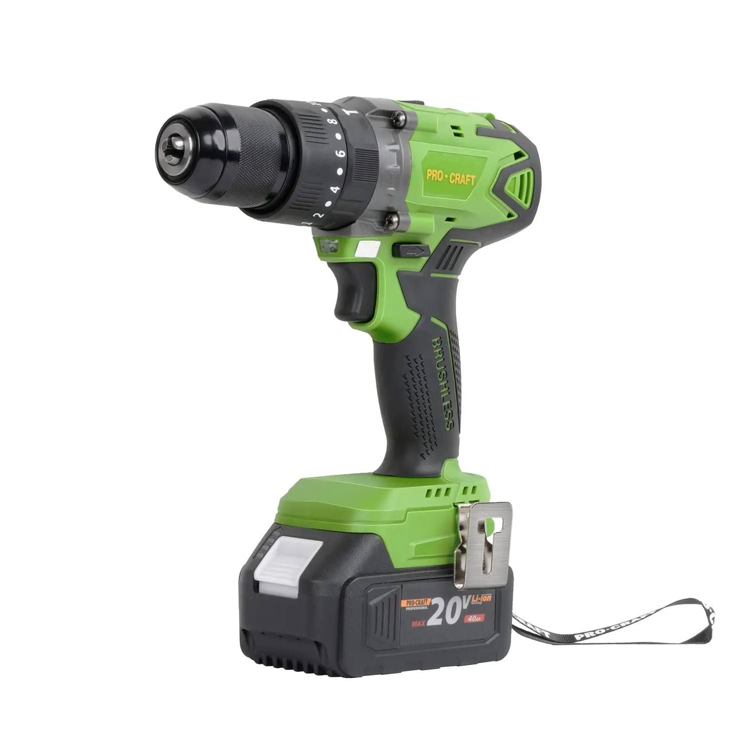 Изображение товара Шуруповерт аккумуляторный бесщеточный Procraft PA18BL, 20 В Li-Ion 2x4 Ач, 45 Нм