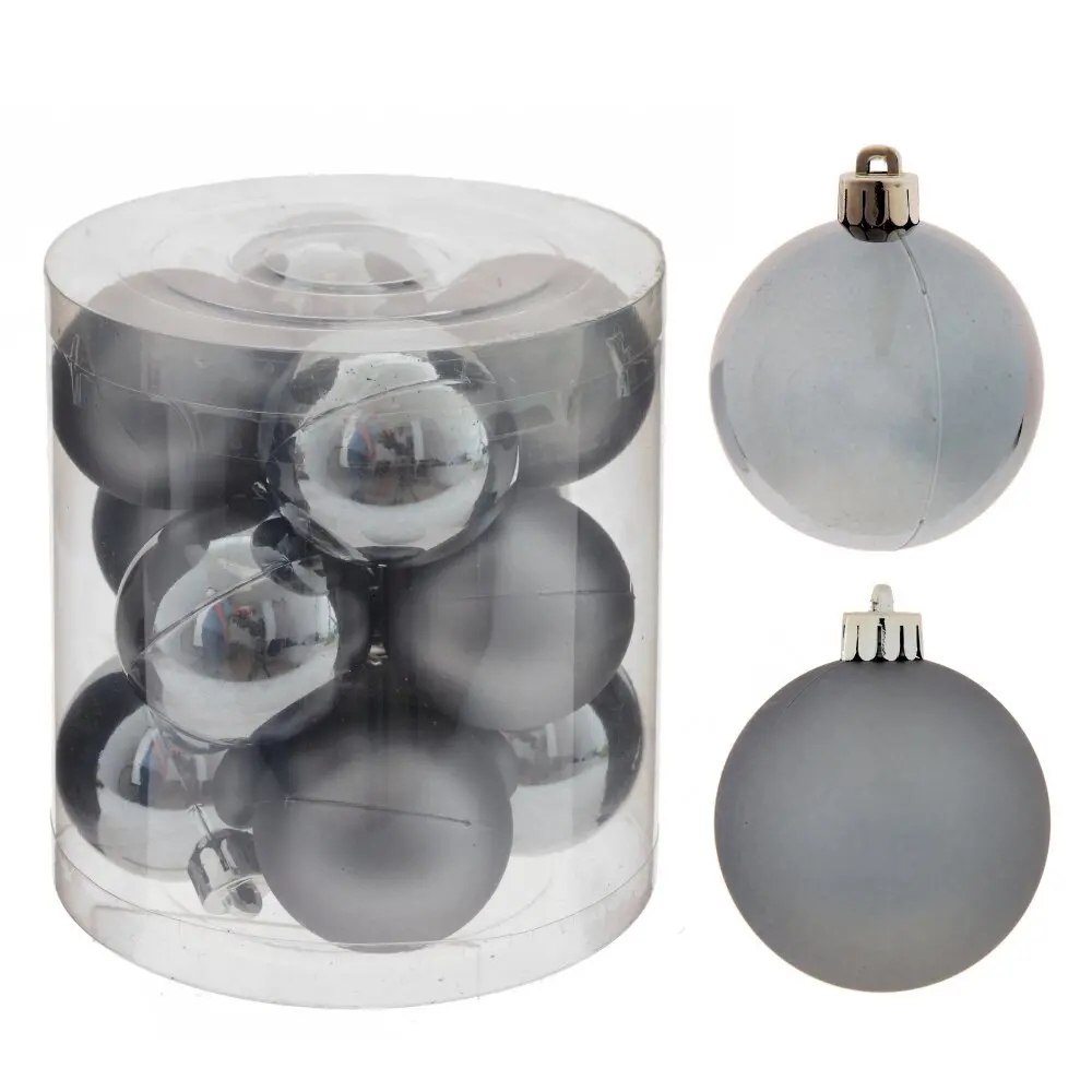 Изображение товара Набор елочных шаров 753575 4 см пвх серый / серебристый 12 шт