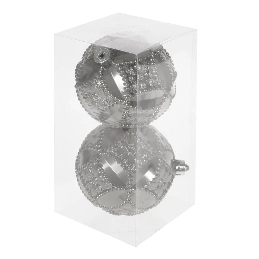 Изображение товара Набор елочных шаров Карнавальный дуэт 722976 10 см пвх серый / серебристый 2 шт