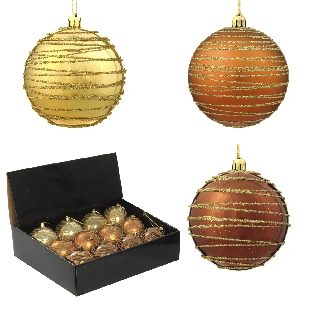 Изображение товара Набор елочных шаров Спираль золотистая 744579 8 см пвх жёлтый / золотой 12 шт