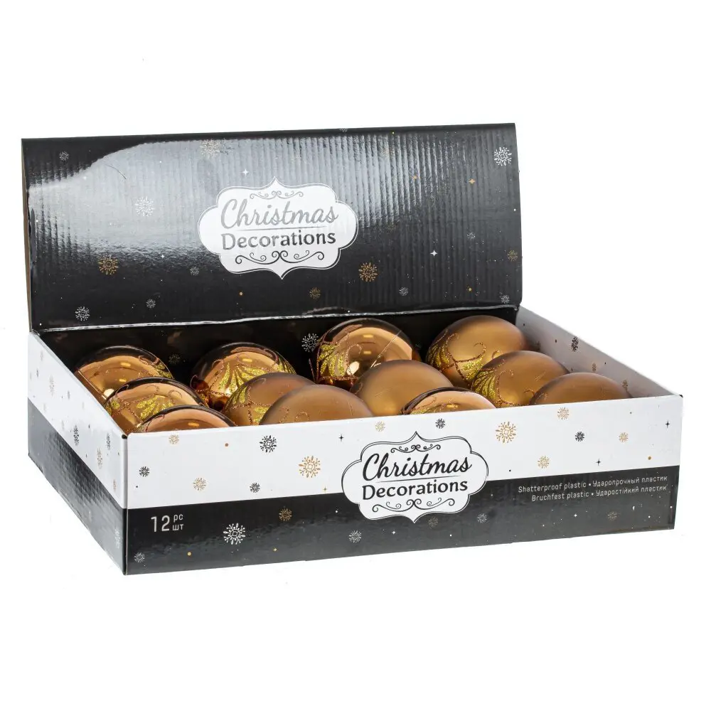 Изображение товара Набор елочных шаров 792009 8 см пвх жёлтый / золотой 12 шт