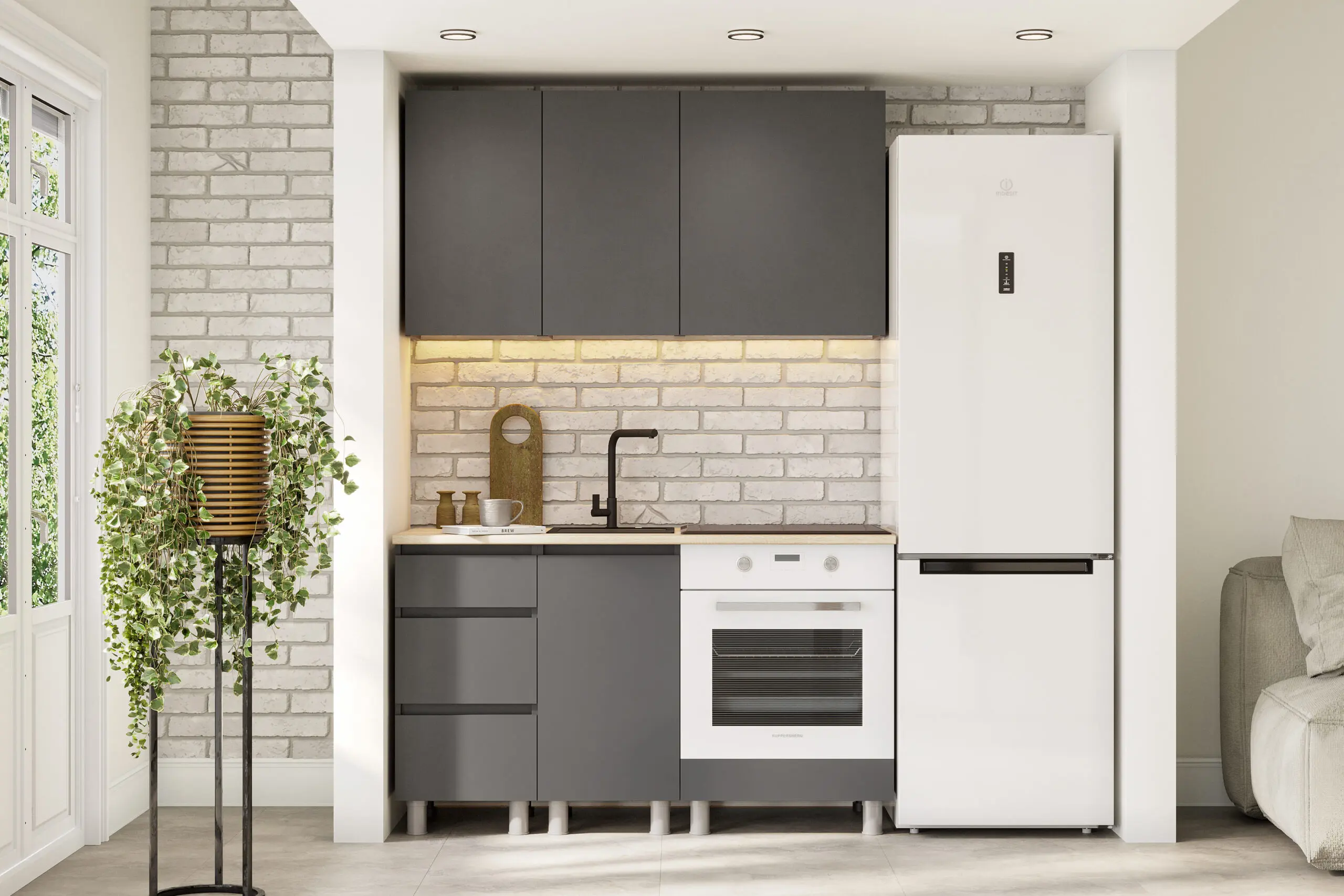 Изображение товара Кухня Денвер Арника 00-00263009 140x217x60 см ЛДСП цвет графит