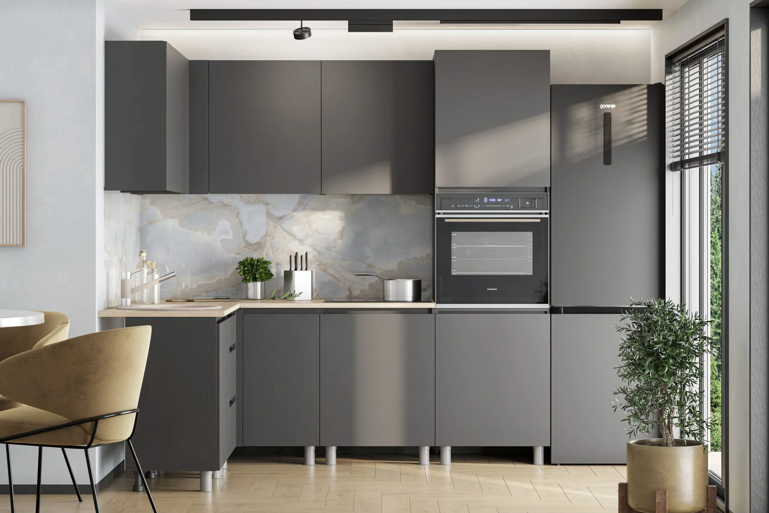 Изображение товара Кухня Денвер Арника 00-00263011 320x217x60 см ЛДСП цвет графит