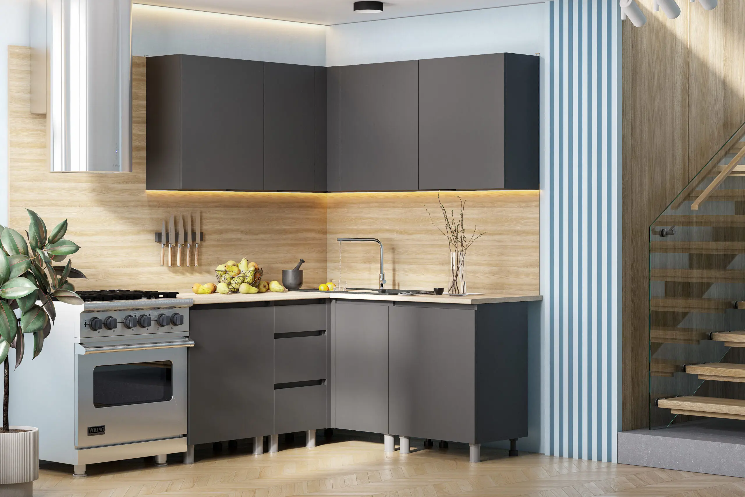 Изображение товара Кухня Денвер Арника 00-00263006 260x217x60 см ЛДСП цвет графит