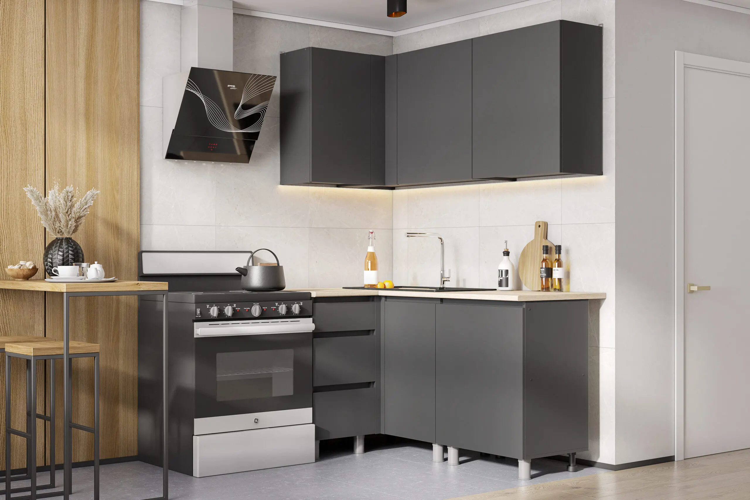 Изображение товара Кухня Денвер Арника 00-00263008 200x217x60 см ЛДСП цвет графит